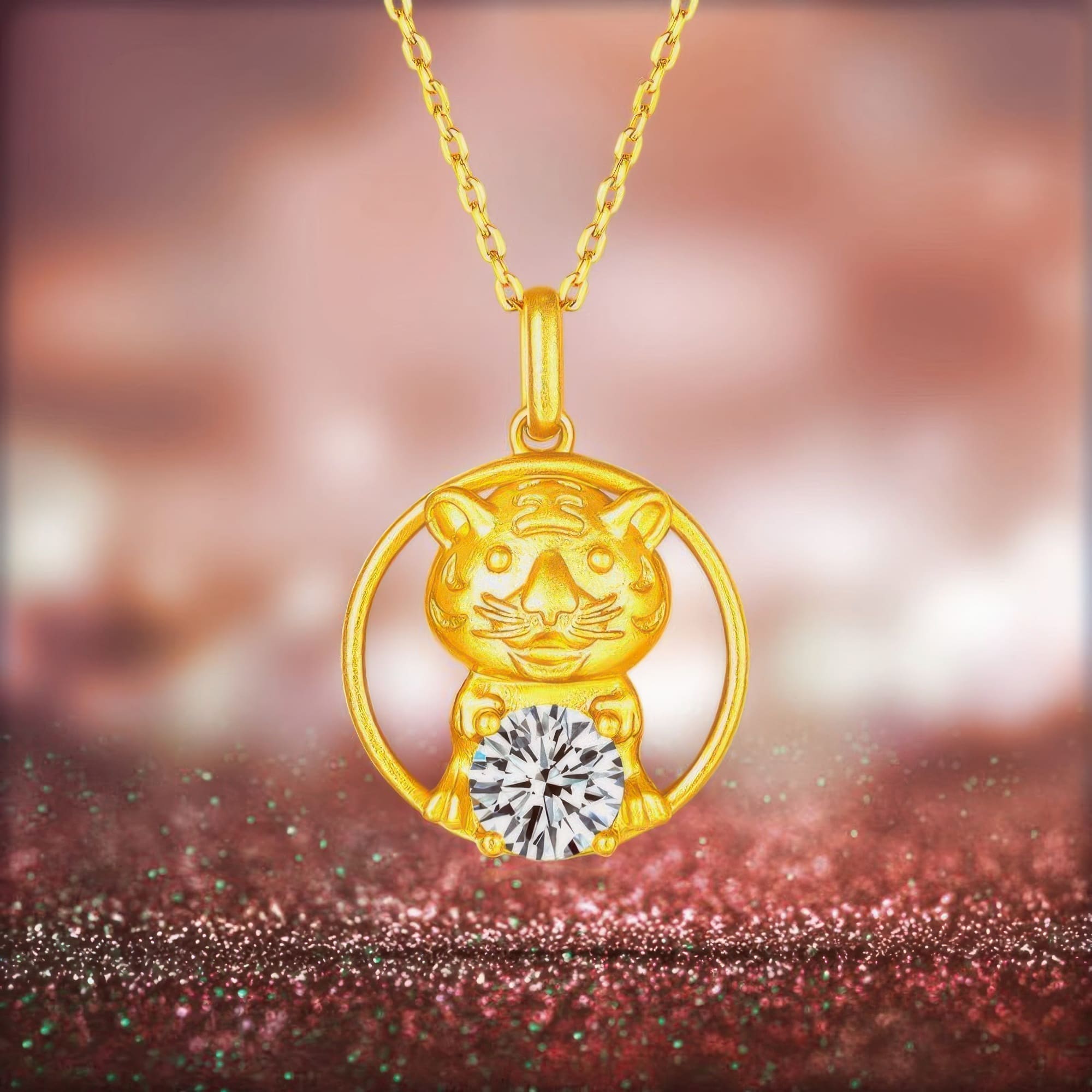 Chinese Zodiac Tiger Moissanite Pendant Necklace | 22K Gold Plated 925 Silver | Luxury Gift - Image 5