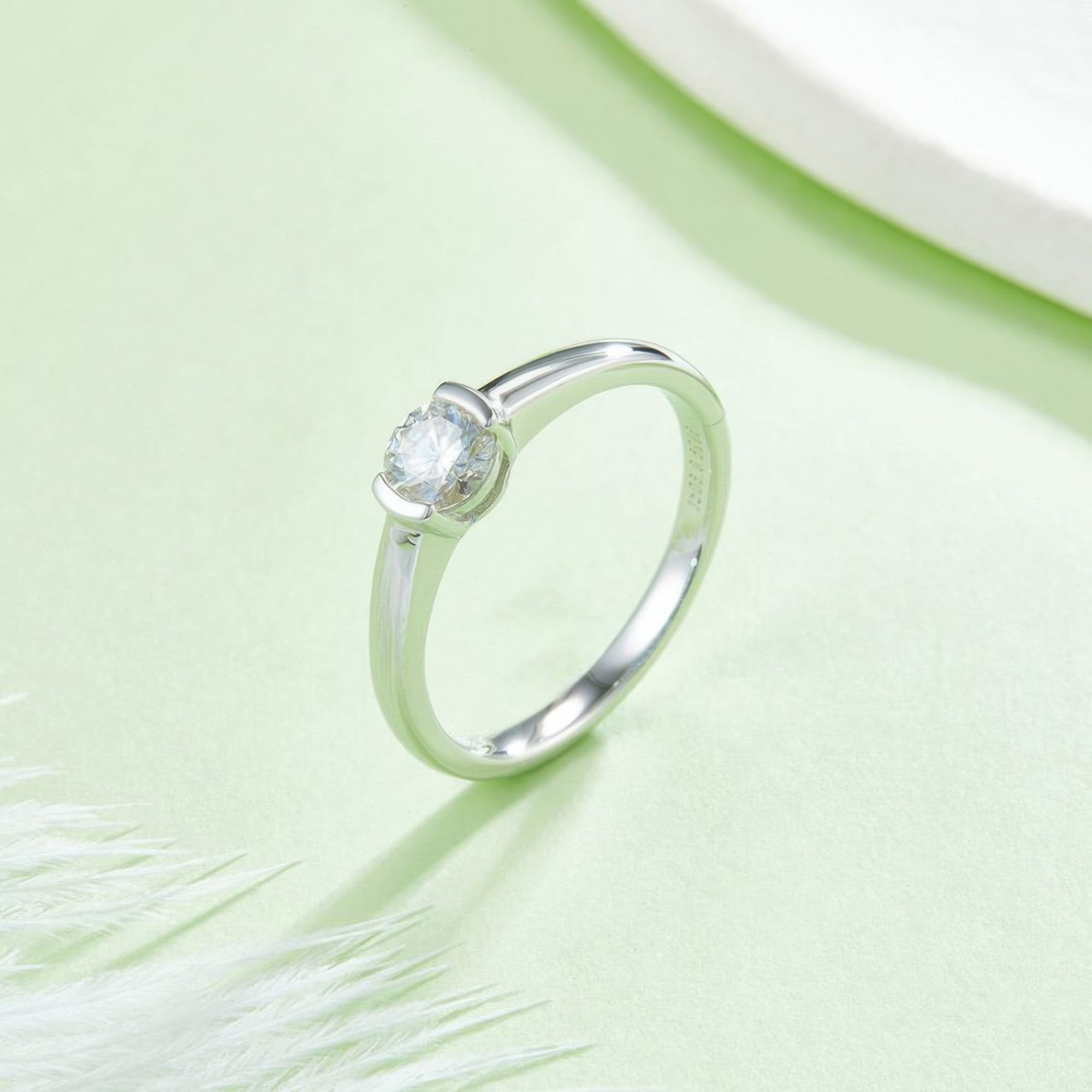 Simple Moissanite Ring | 925 Sterling Silver | 0.5ct Round Cut Geometric Band - alternate view