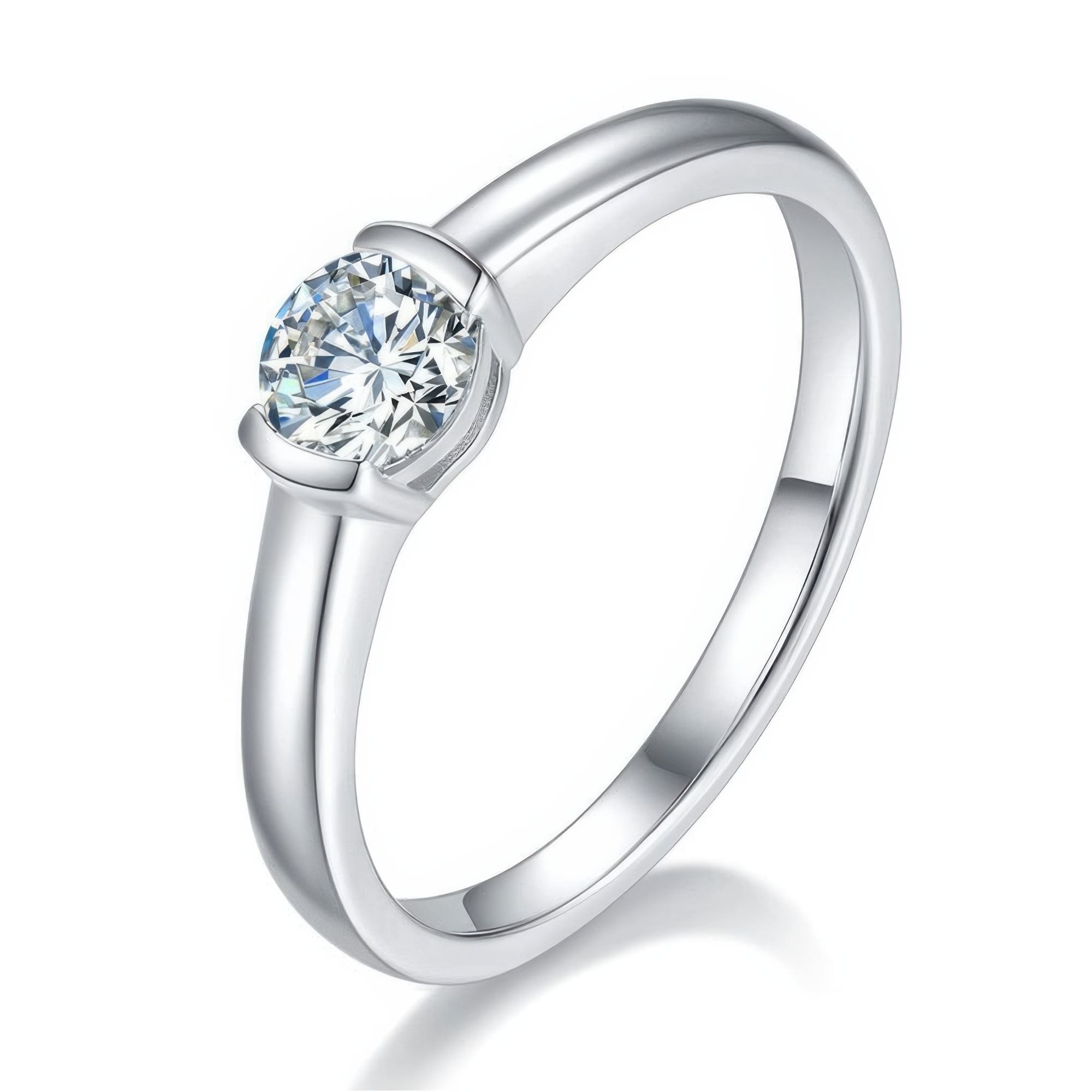 Simple Moissanite Ring | 925 Sterling Silver | 0.5ct Round Cut Geometric Band