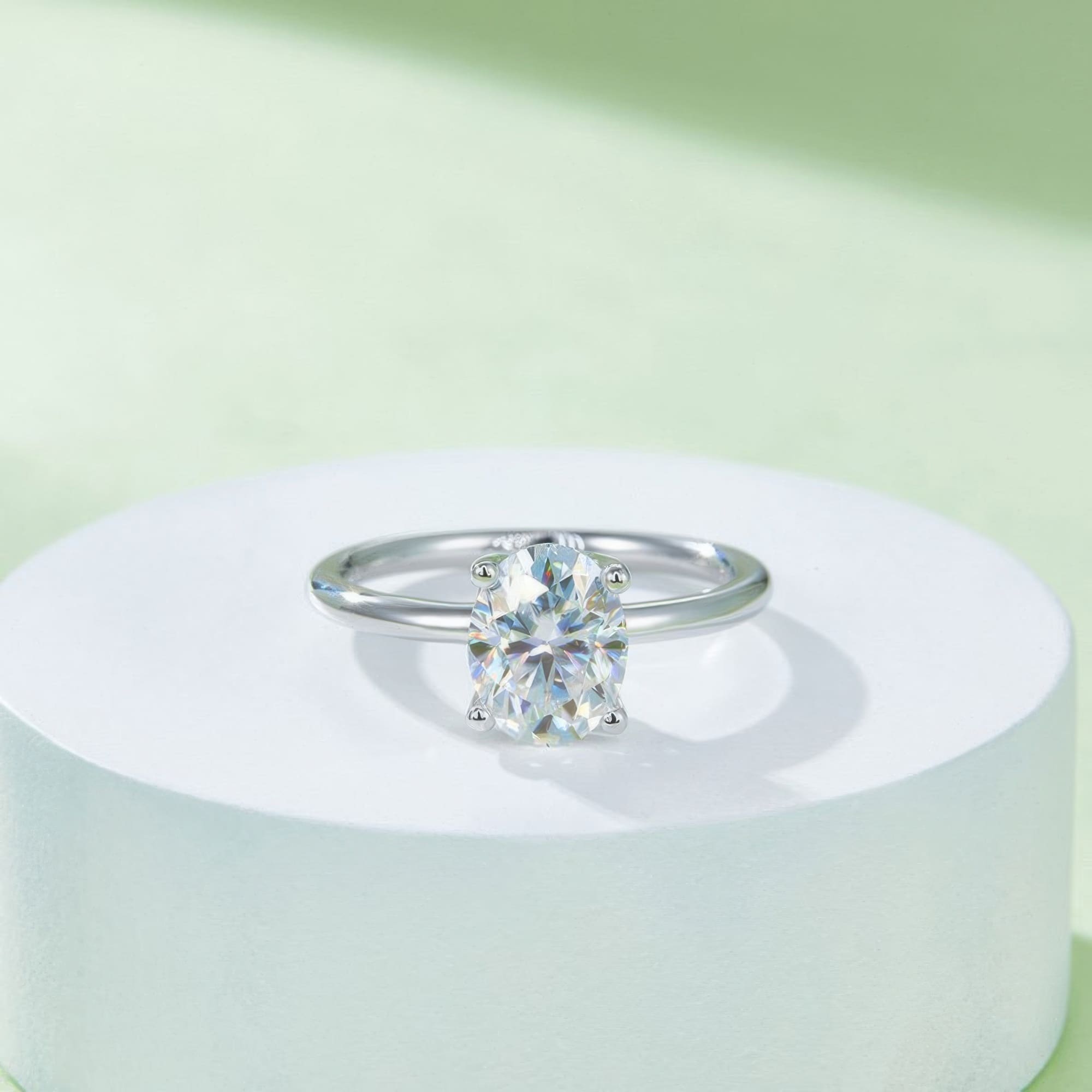 2 Carat Oval Moissanite Engagement Ring |  D-Color Minimalist Design | 925 Sterling Silver - alternate view