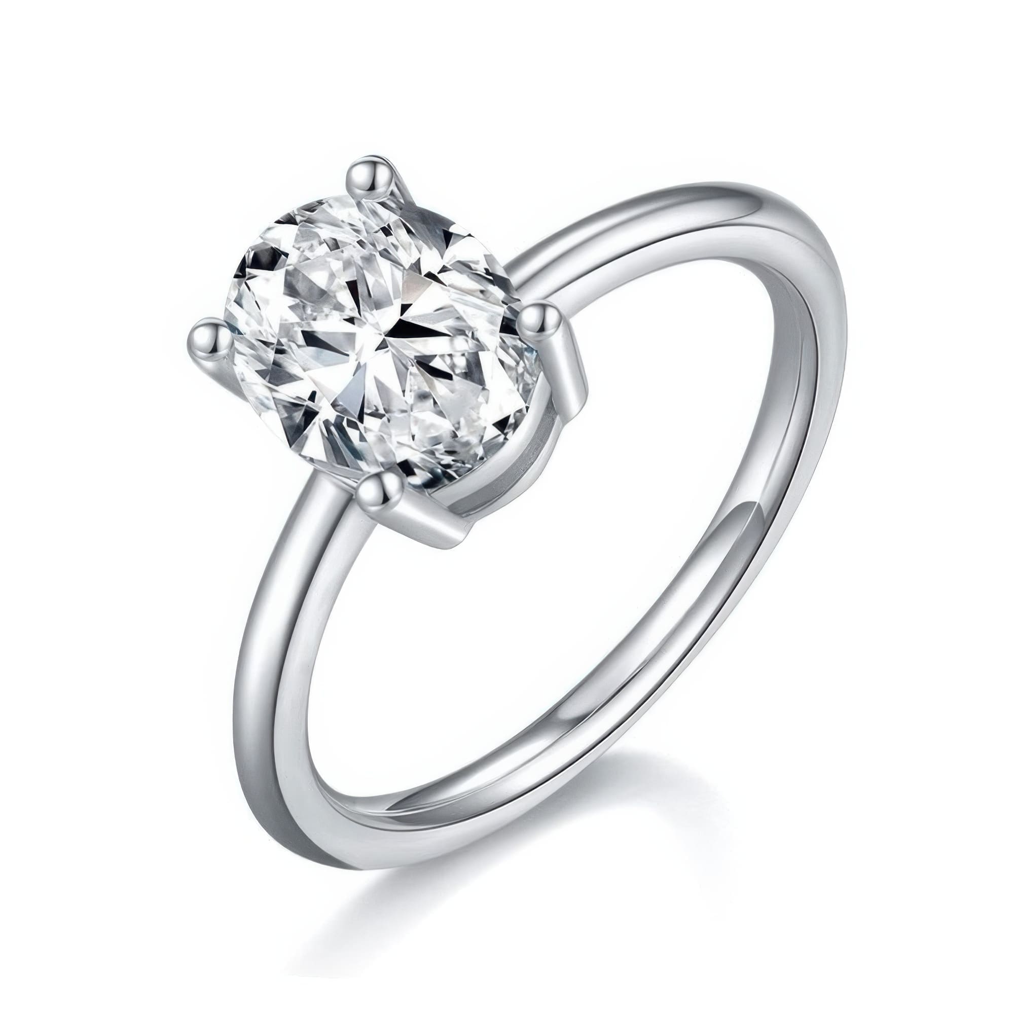2 Carat Oval Moissanite Engagement Ring |  D-Color Minimalist Design | 925 Sterling Silver