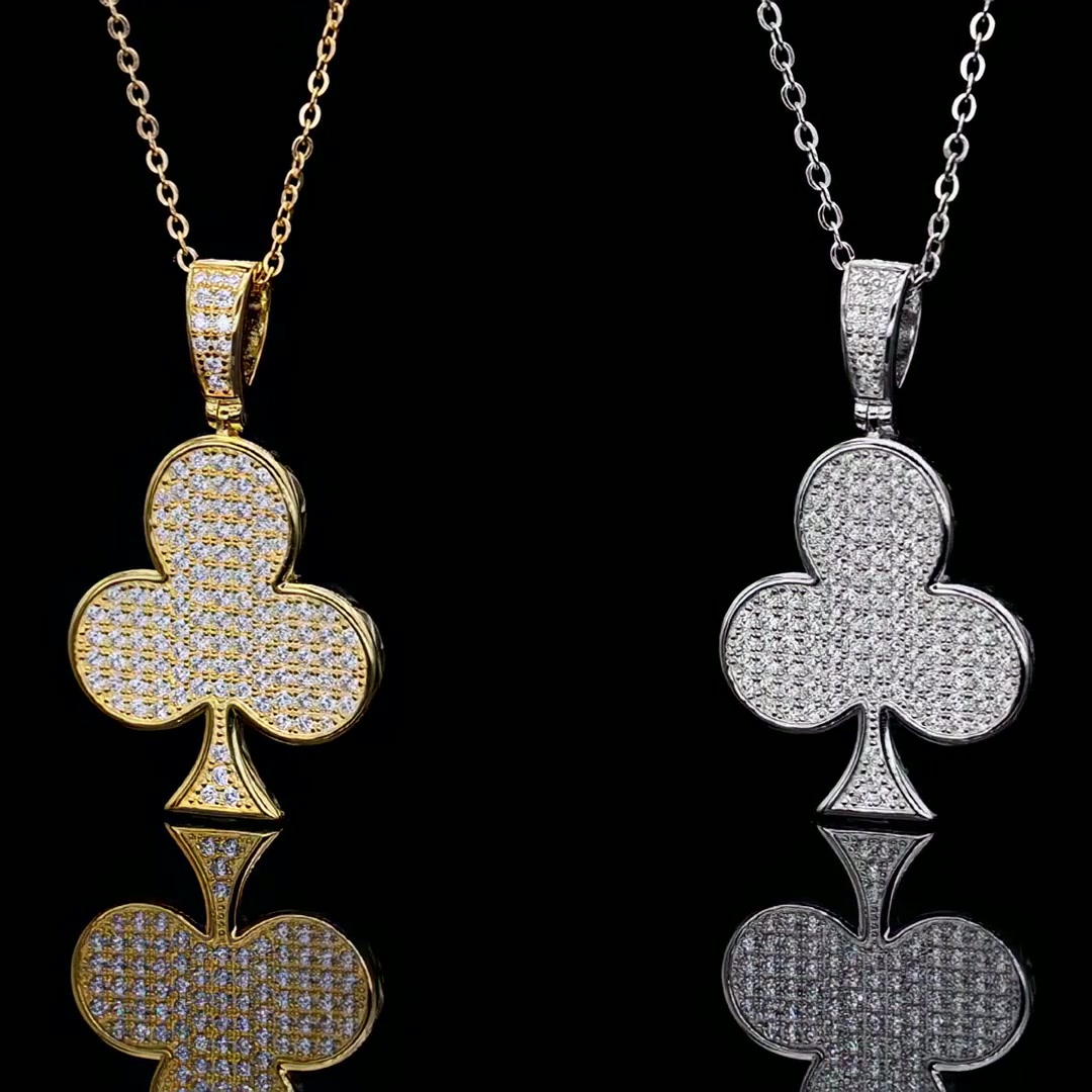 Playing Card Club Moissanite Pendant | Hip Hop 925 Silver Necklace Charm product video thumbnail