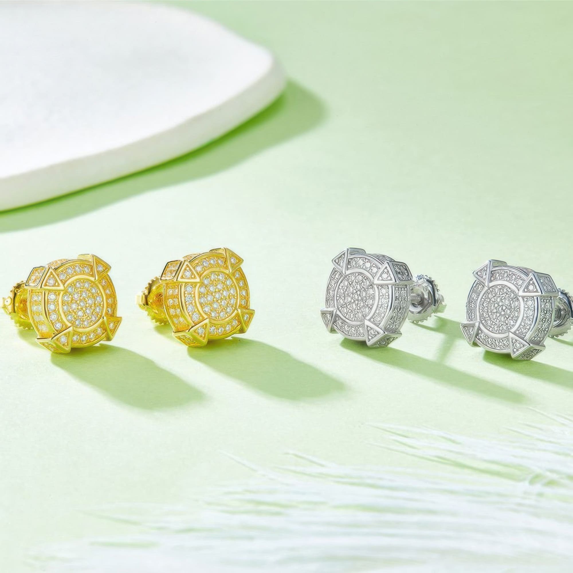 925 Silver Geometric Moissanite Stud Earrings | Hip-Hop Round Circle Pave Design - Image 3