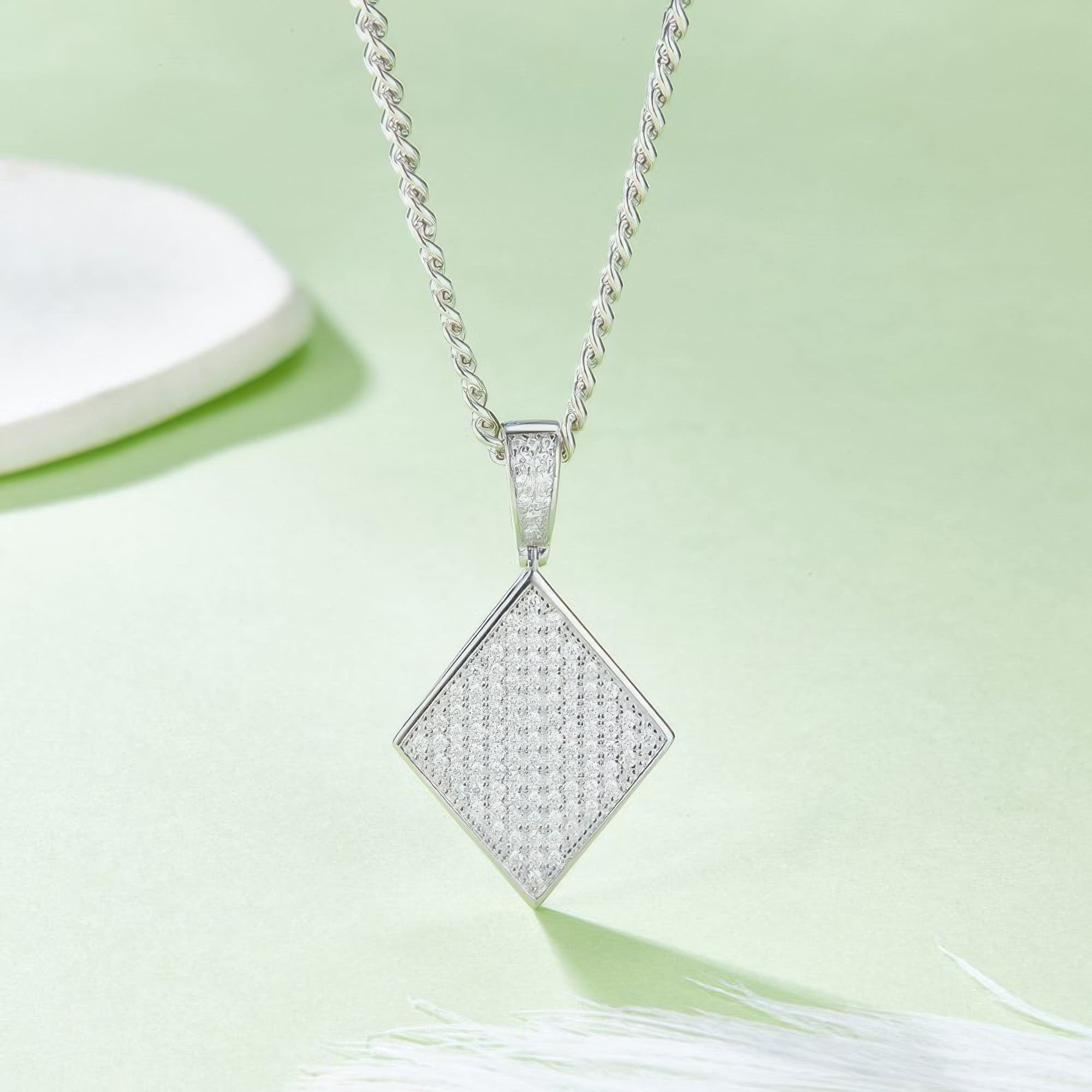 Playing Card Diamond Moissanite Pendant | Hip Hop Punk Geometric Necklace Charm - Image 2