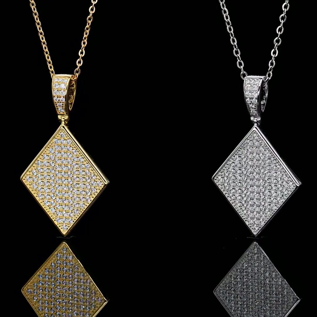 Playing Card Diamond Moissanite Pendant | Hip Hop Punk Geometric Necklace Charm product video thumbnail