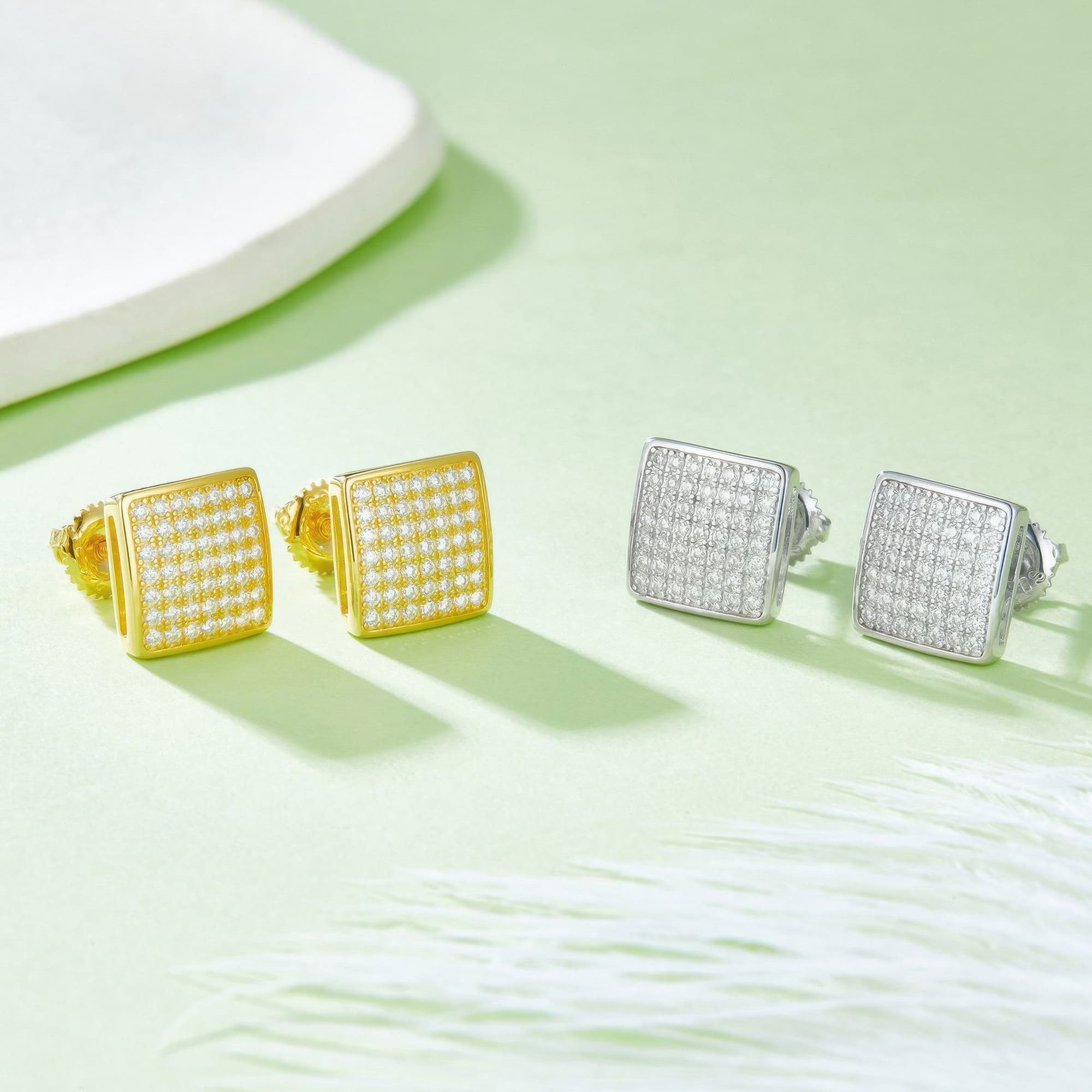 Geometric Moissanite Stud Earrings | Hip-Hop Pave Square Design | 925 Sterling Silver - Image 3