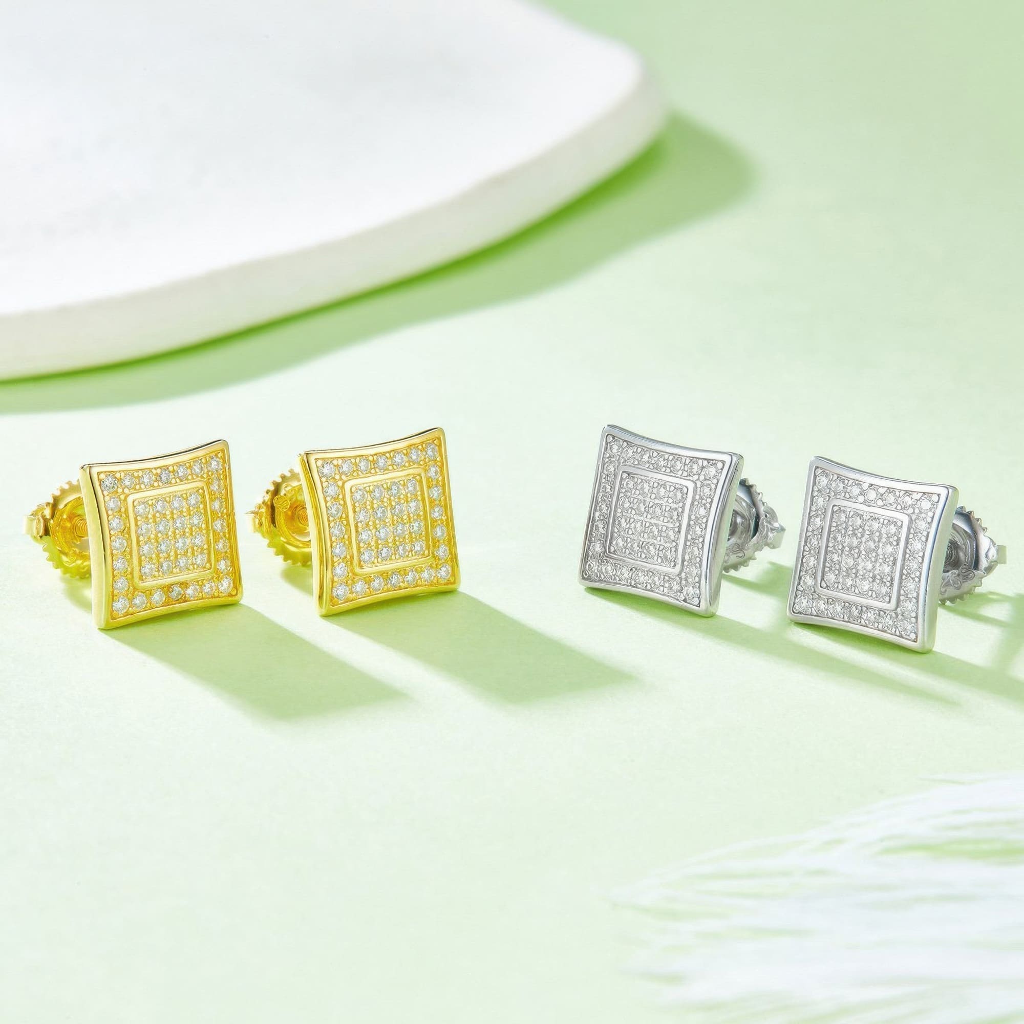 Hip Hop Square Moissanite Stud Earrings | Iced Out 925 Silver | Unisex Geometric Design - Image 3