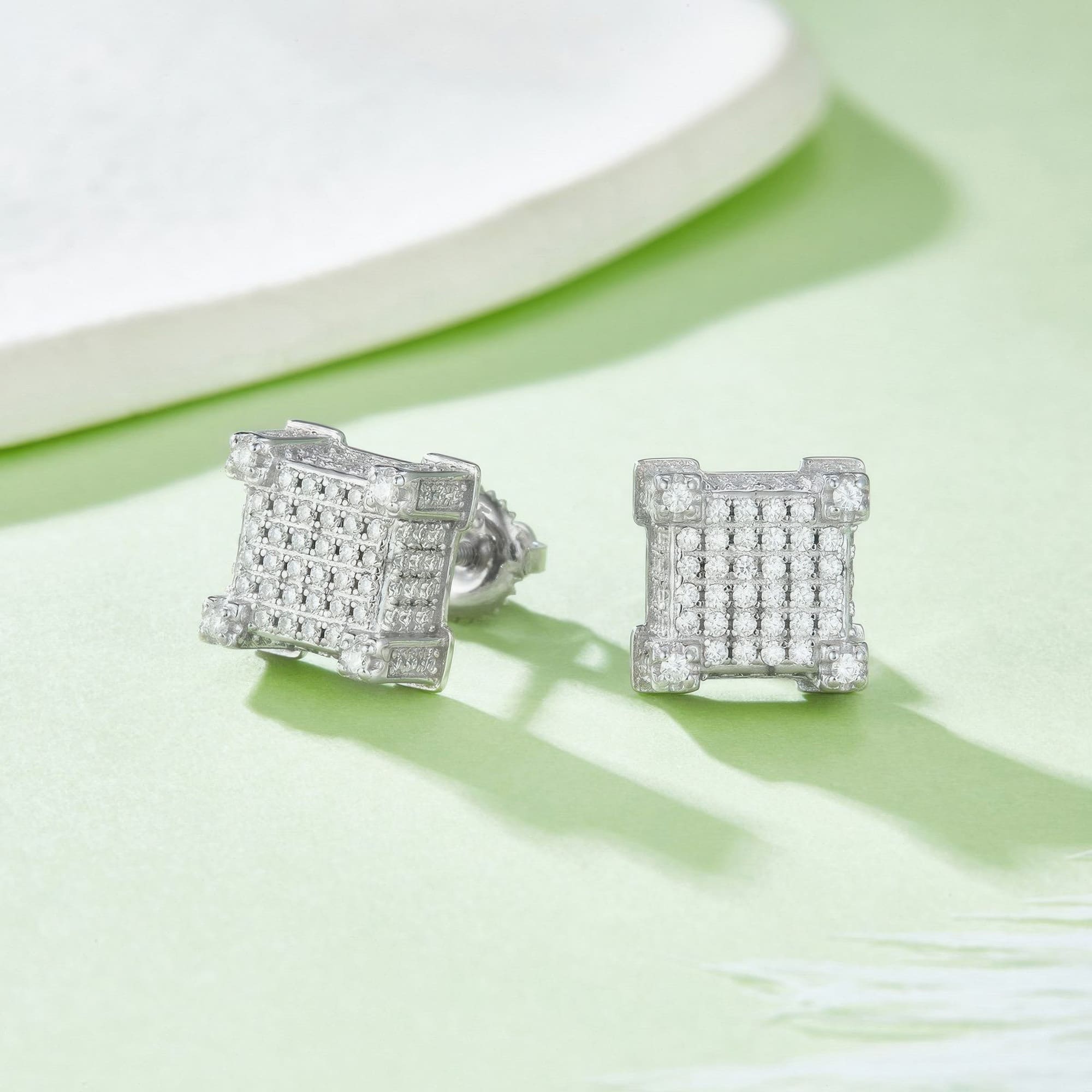 Hip Hop Square Moissanite Stud Earrings | 925 Silver Pave Setting | Street Style Bling - alternate view
