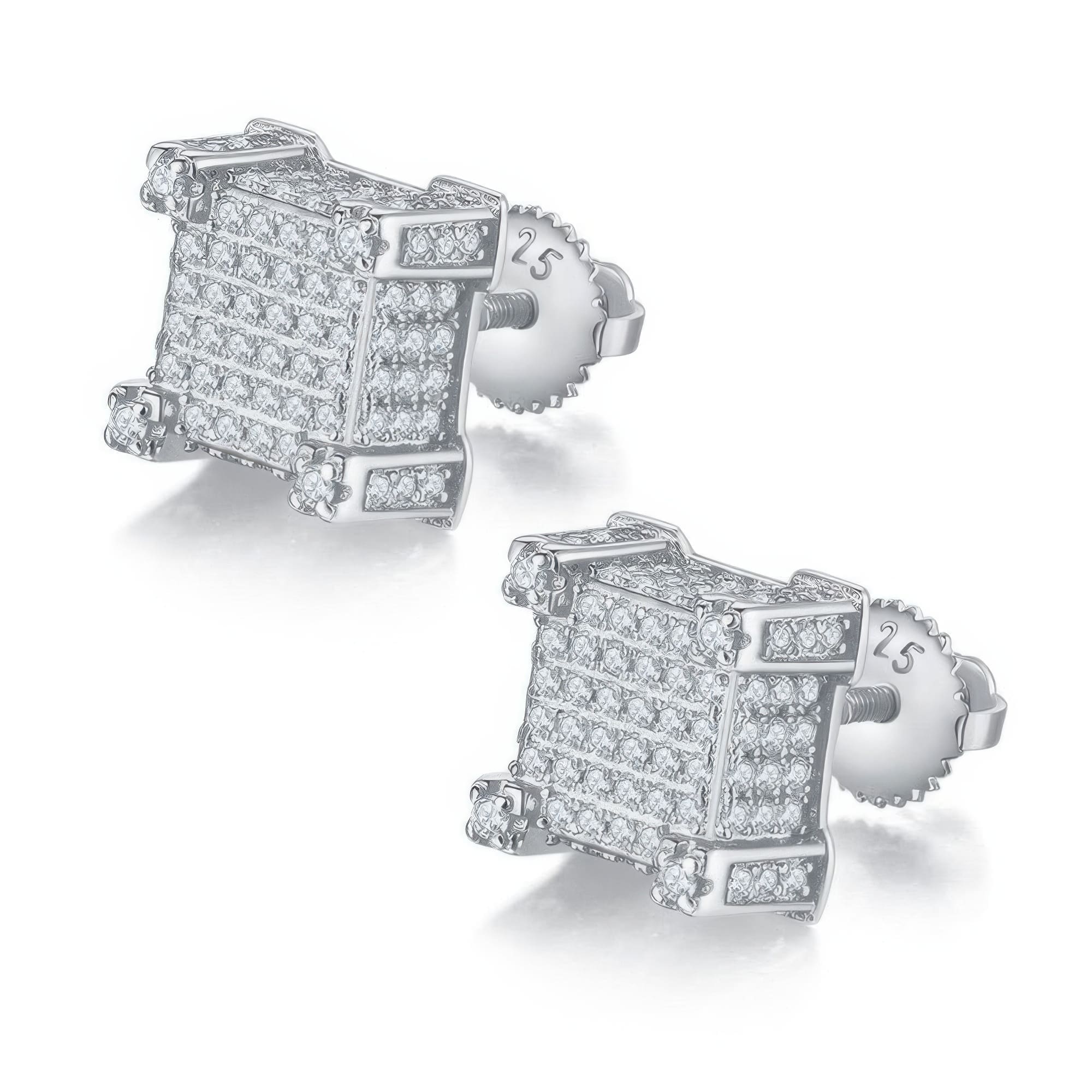 Hip Hop Square Moissanite Stud Earrings | 925 Silver Pave Setting | Street Style Bling