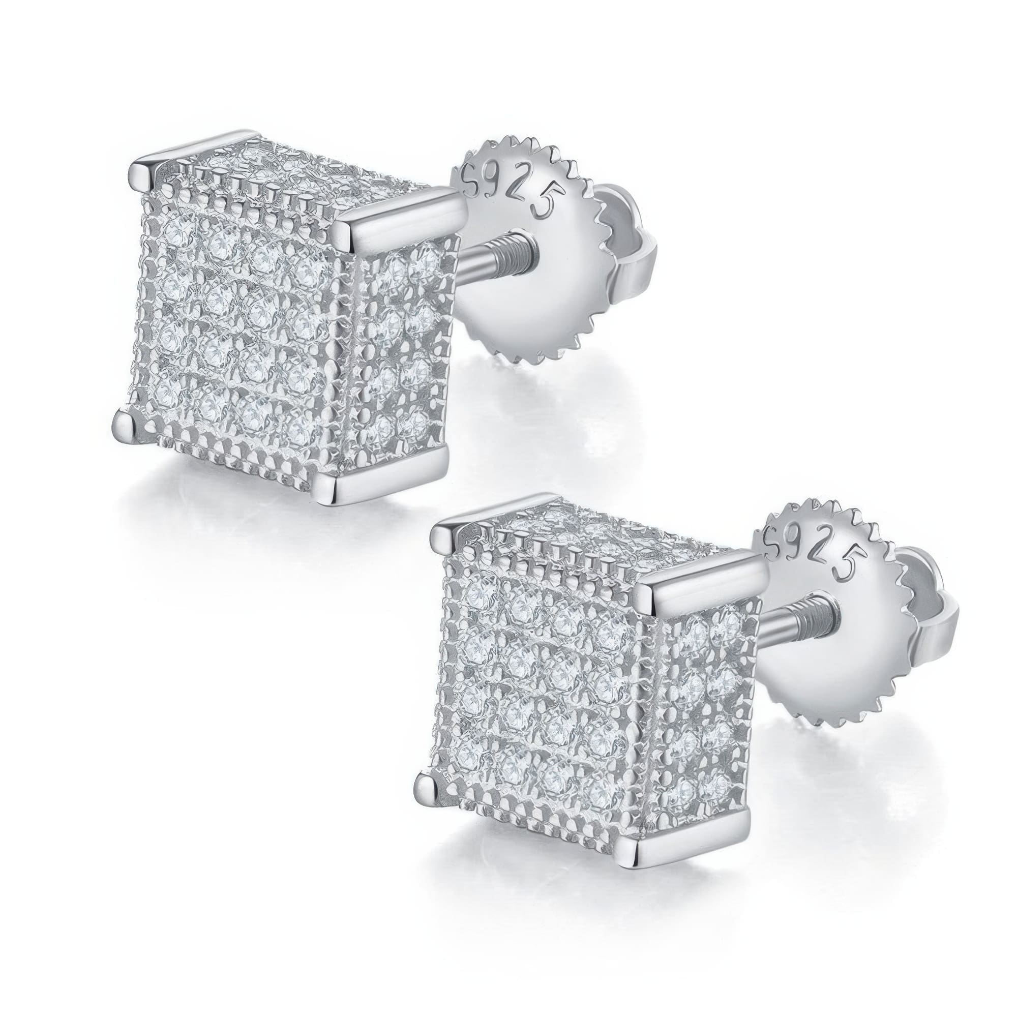 Hip Hop Square Moissanite Stud Earrings | 925 Sterling Silver Geometric Unisex Jewelry