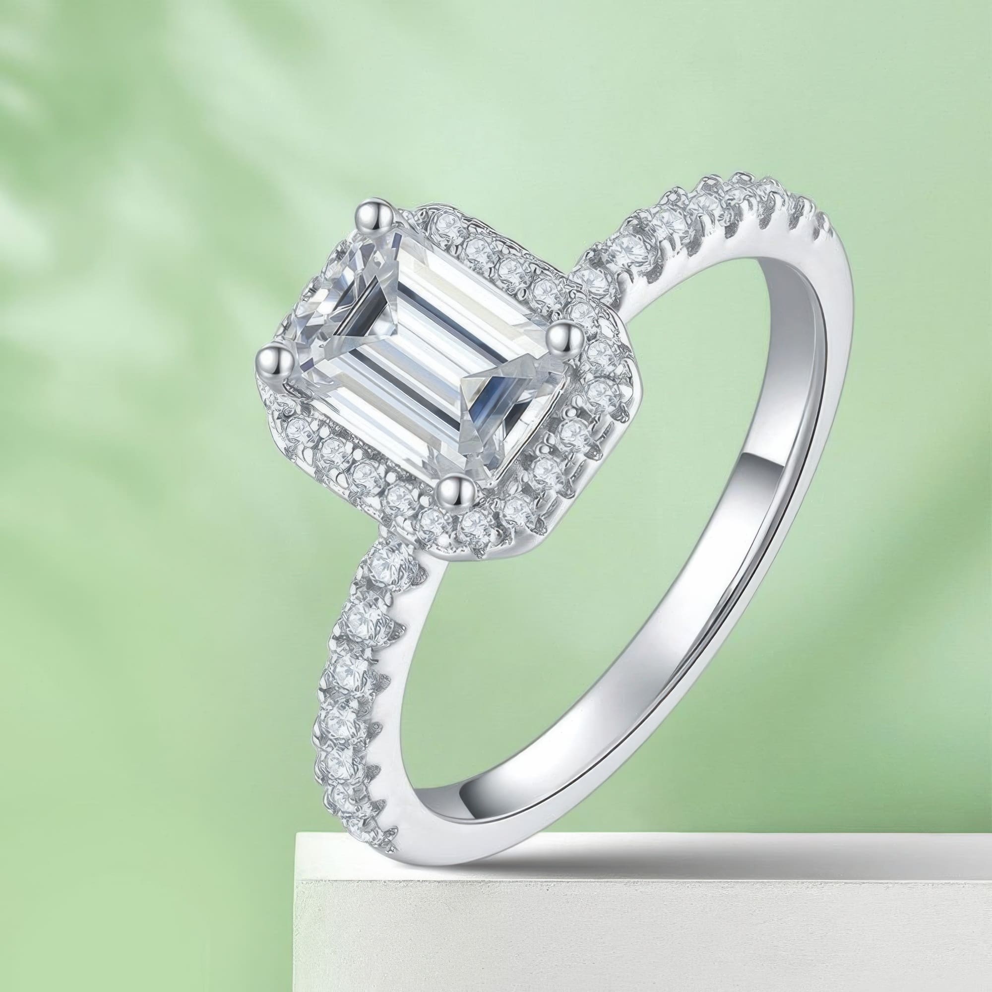 Emerald Cut Moissanite Ring | 1CT D Color 925 Silver Pave Setting - Image 5