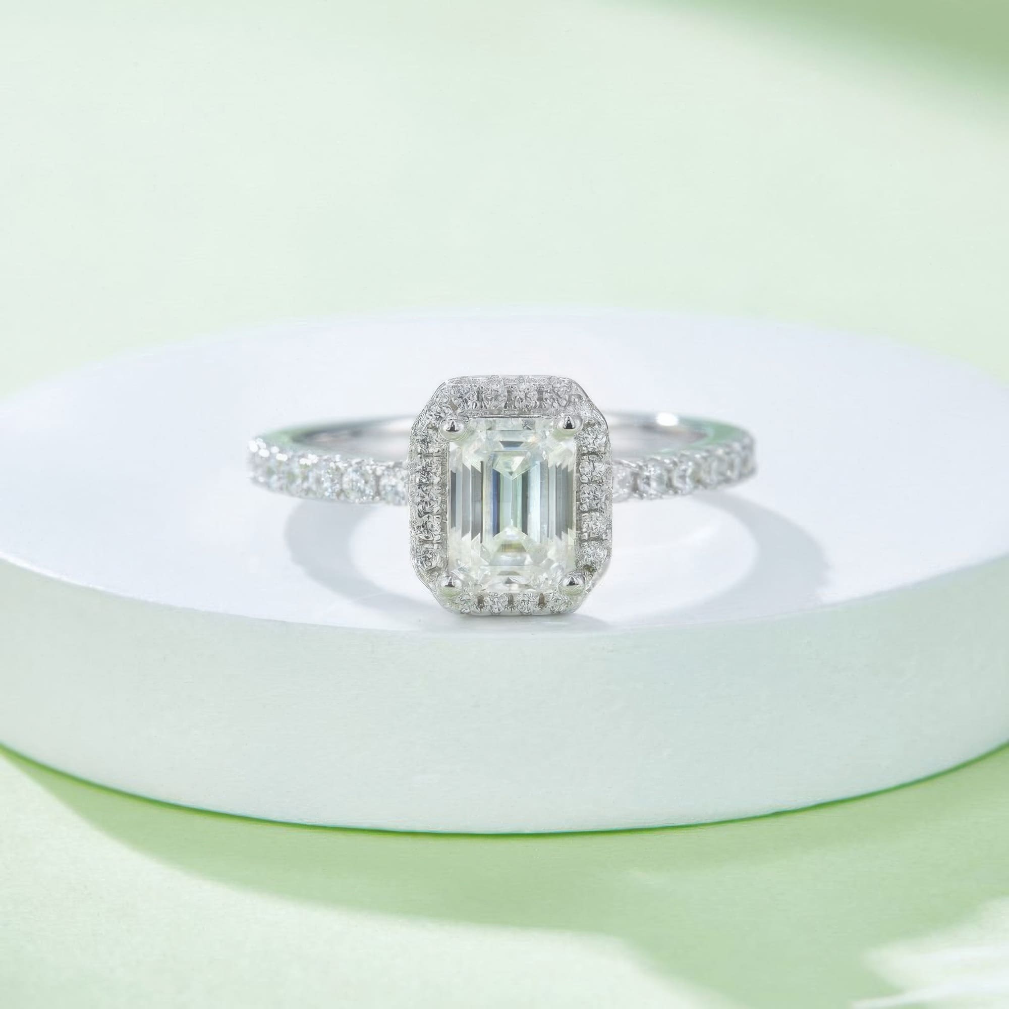Emerald Cut Moissanite Ring | 1CT D Color 925 Silver Pave Setting - Image 2