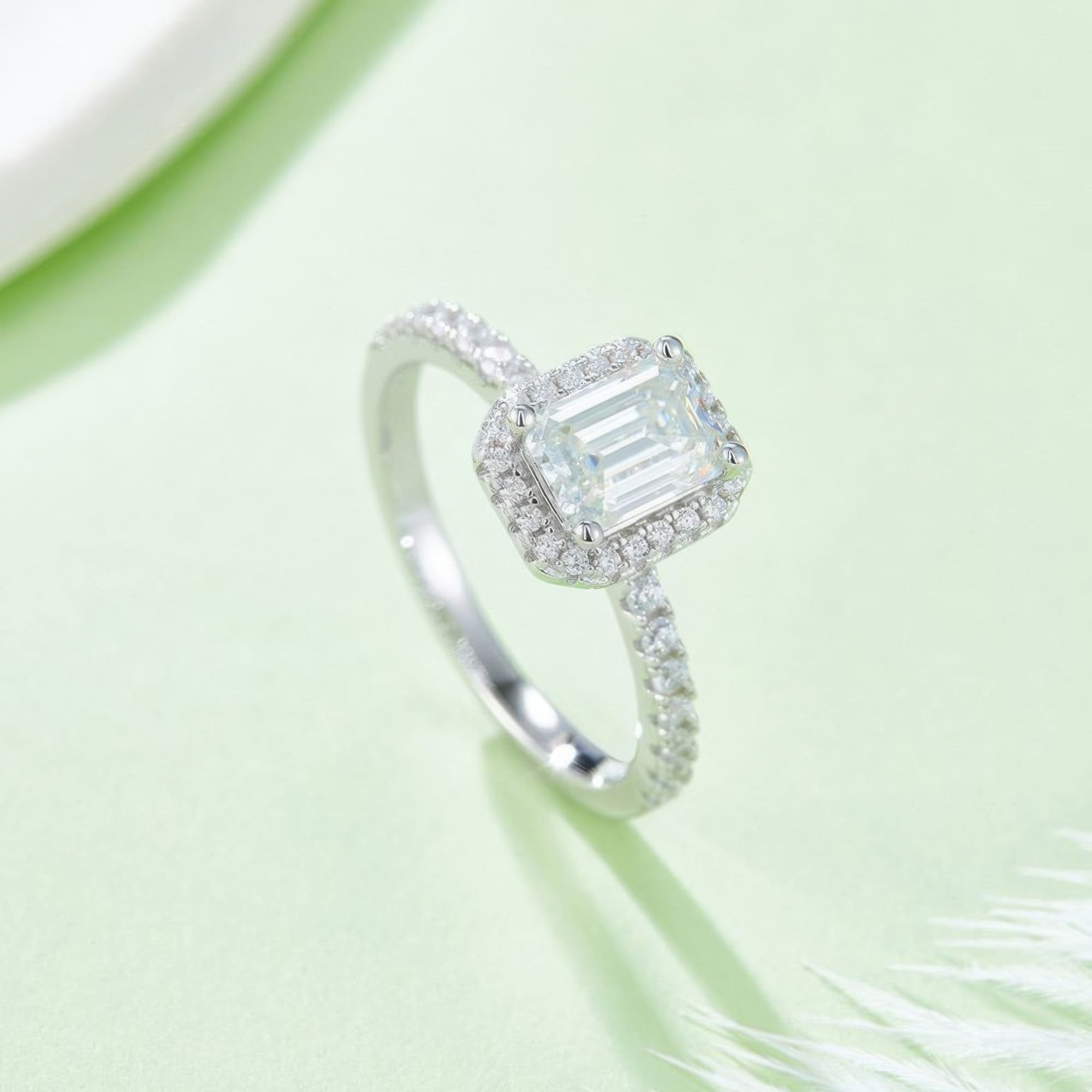 Emerald Cut Moissanite Ring | 1CT D Color 925 Silver Pave Setting - Image 3