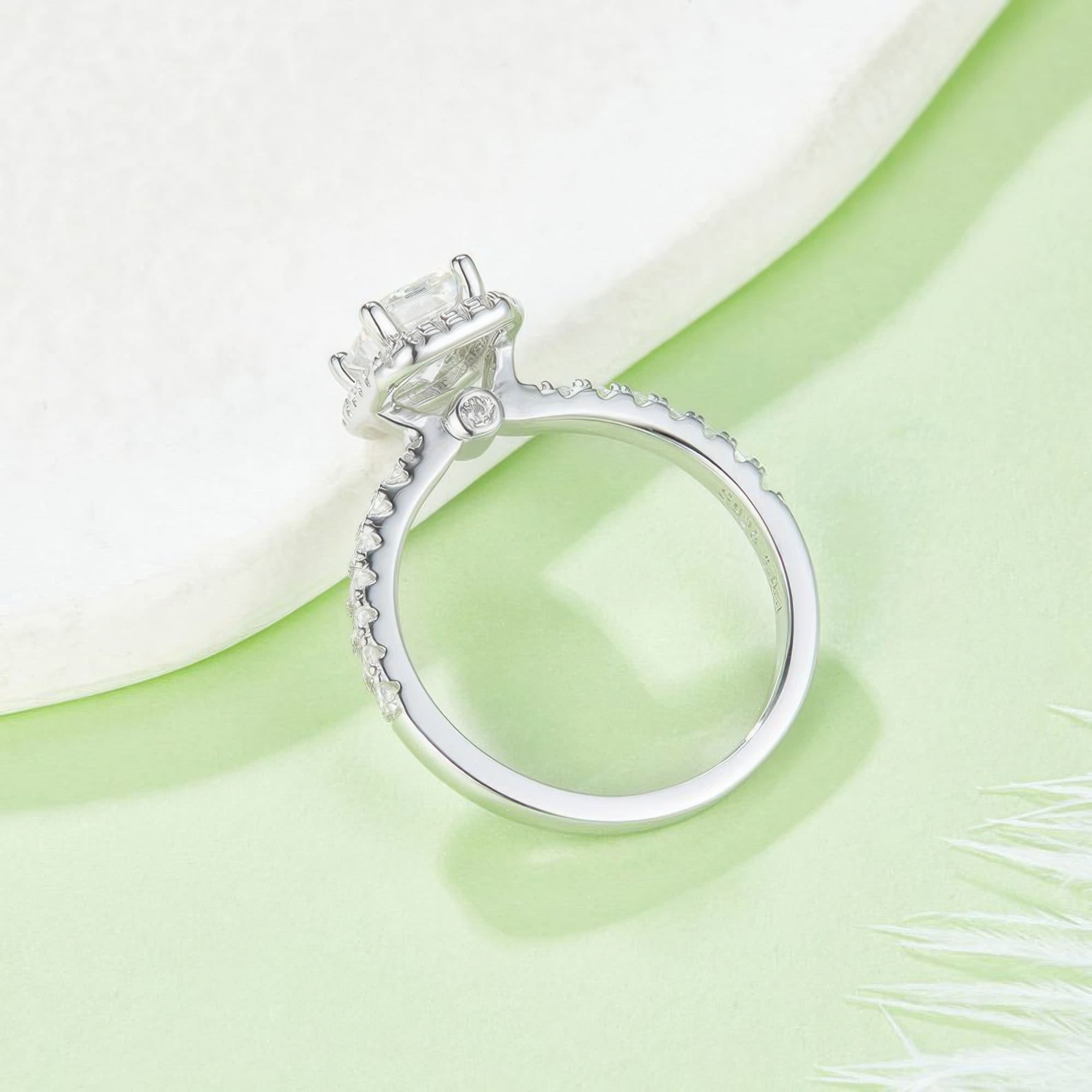 Emerald Cut Moissanite Ring | 1CT D Color 925 Silver Pave Setting - Image 4