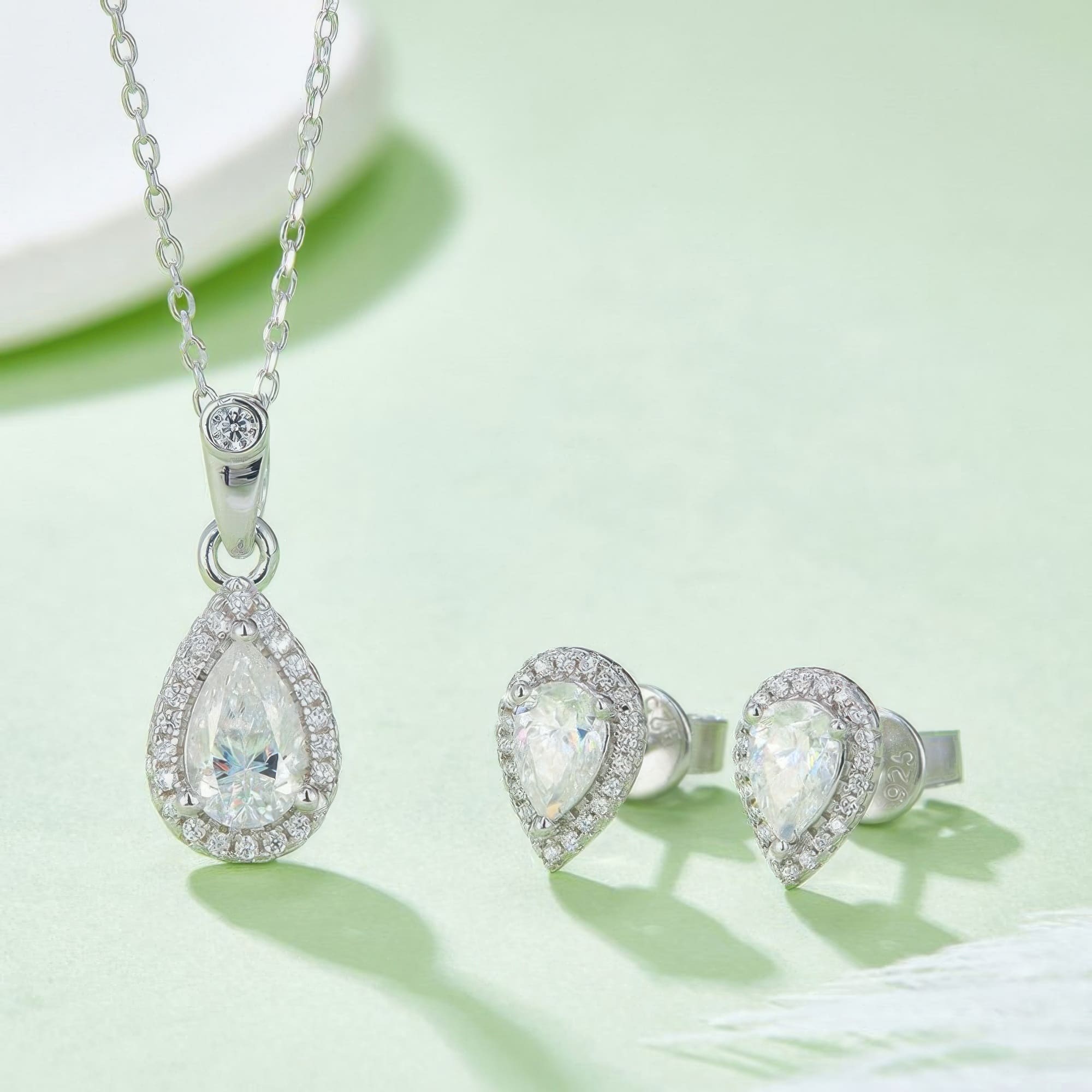 Pear Moissanite Necklace Earring Set, 2CT D-Color NGTC Certified, 925 Sterling Silver - alternate view