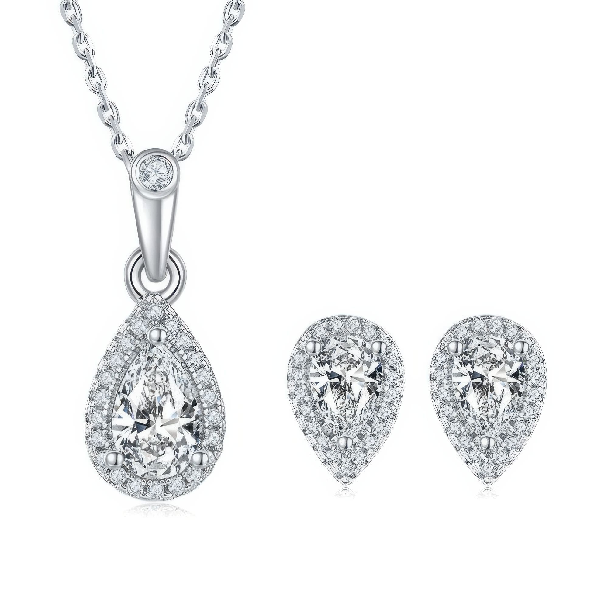 Pear Moissanite Necklace Earring Set, 2CT D-Color NGTC Certified, 925 Sterling Silver