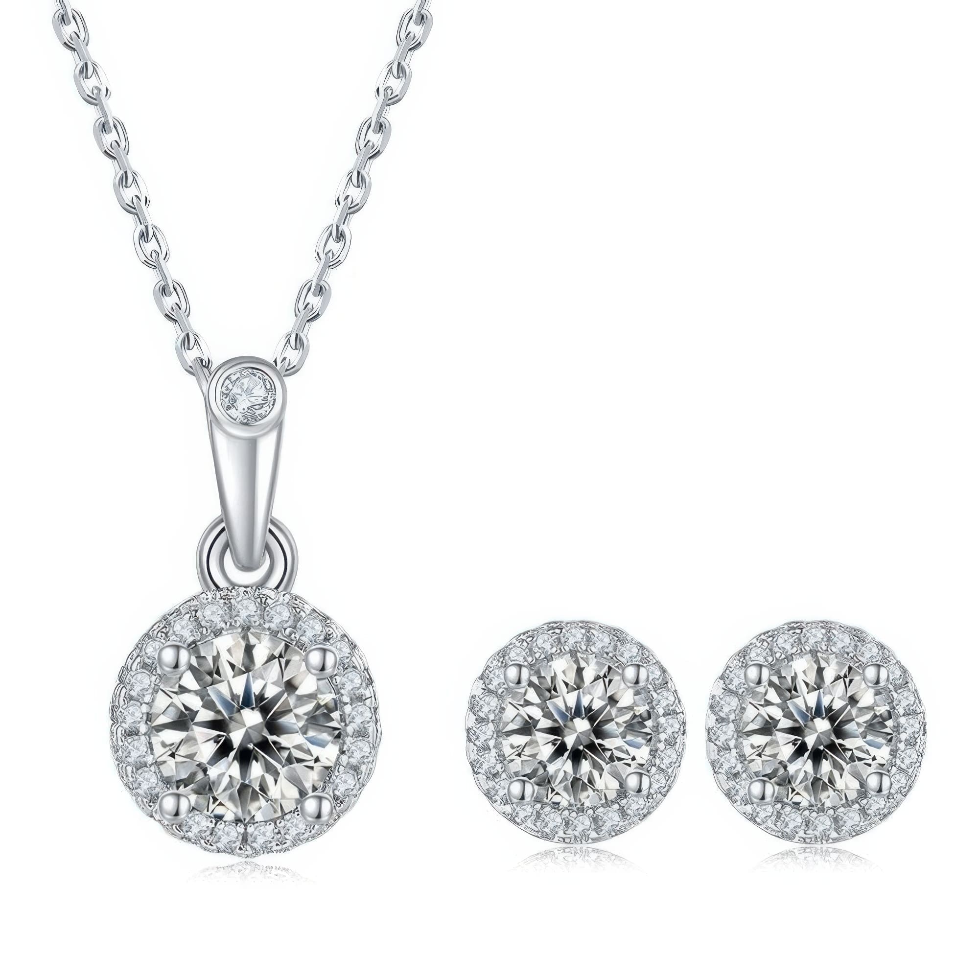 Round Cut Moissanite Jewelry Set, 2CT D Color Bezel Set 925 Sterling Silver