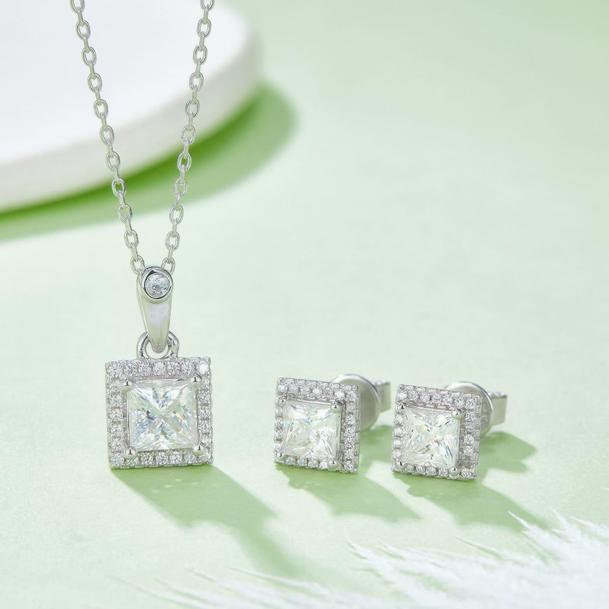 Princess Cut Moissanite Necklace Earring Set | 2ct D Color 925 Silver Geometric Set - alternate view