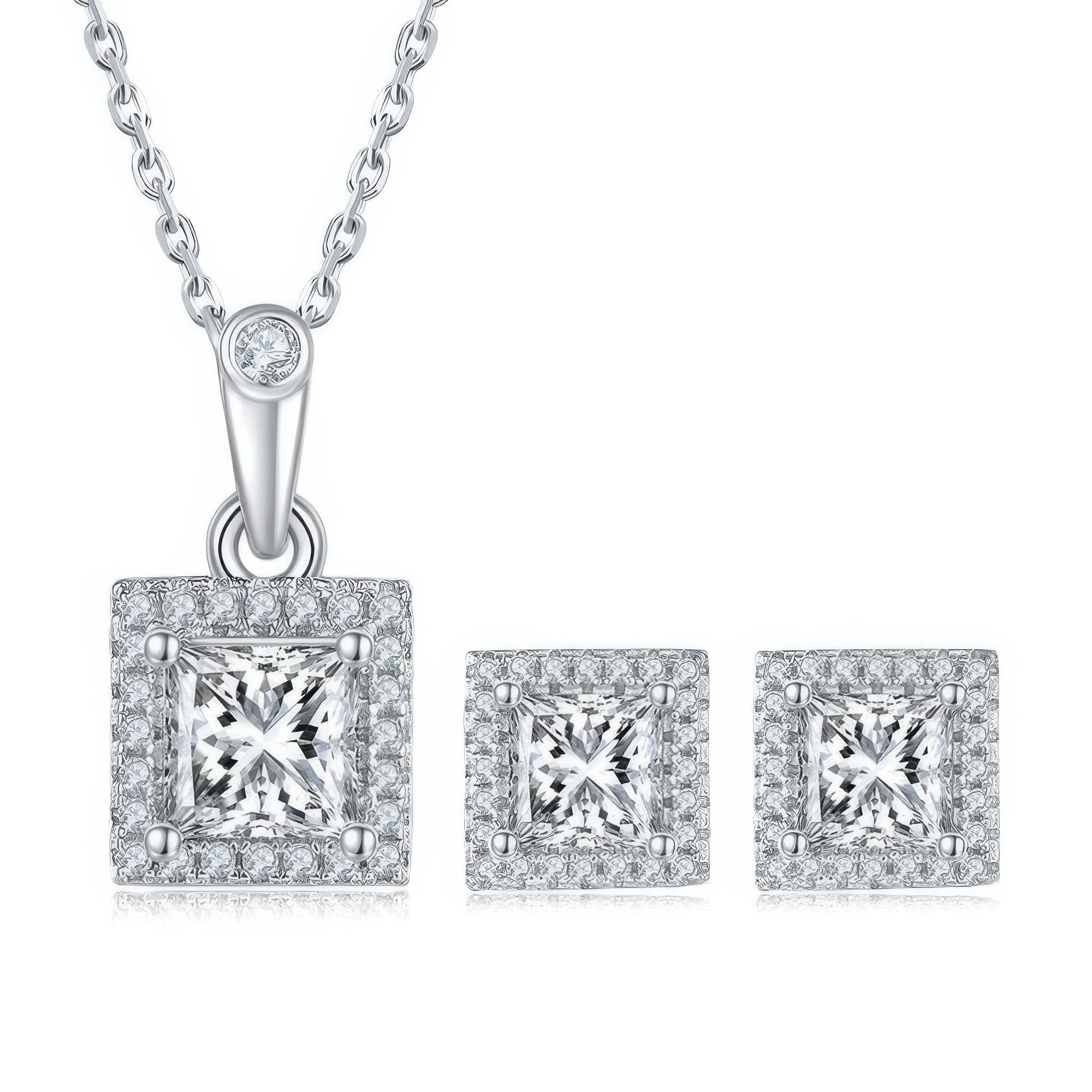 Princess Cut Moissanite Necklace Earring Set | 2ct D Color 925 Silver Geometric Set