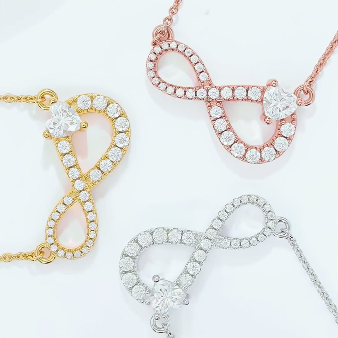 925 Silver Heart Moissanite Infinity Necklace | Sweet Love Pendant | 0.50ct product video thumbnail