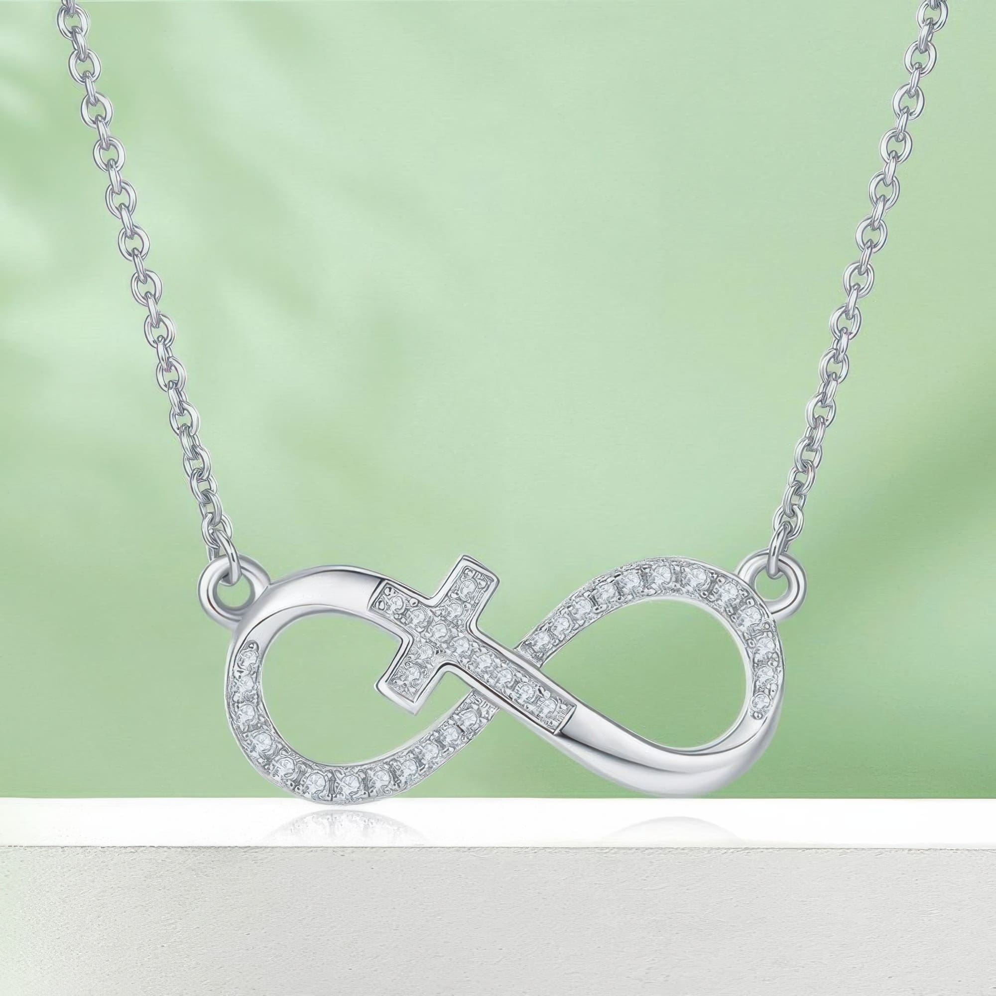 925 Silver Cross Infinity Moissanite Necklace | Dainty Heart Pendant Chain for Women - Image 3