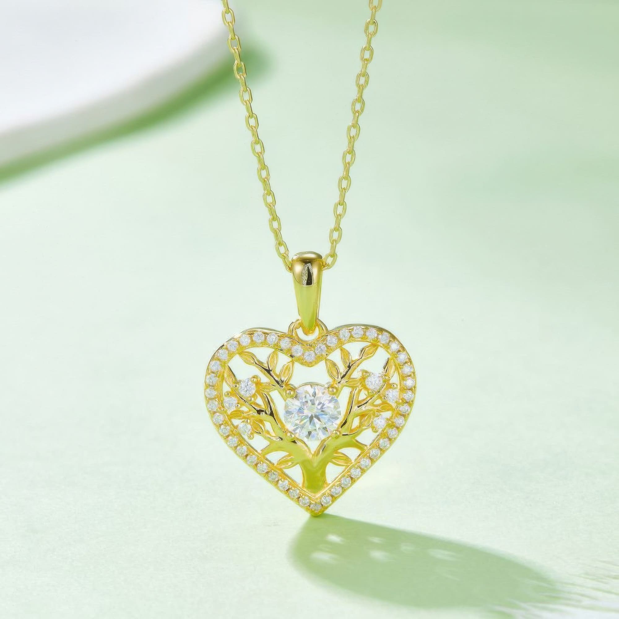 Tree of Life Heart Moissanite Pendant Necklace | 925 Sterling Silver | 3 Gold Colors Available - Image 6