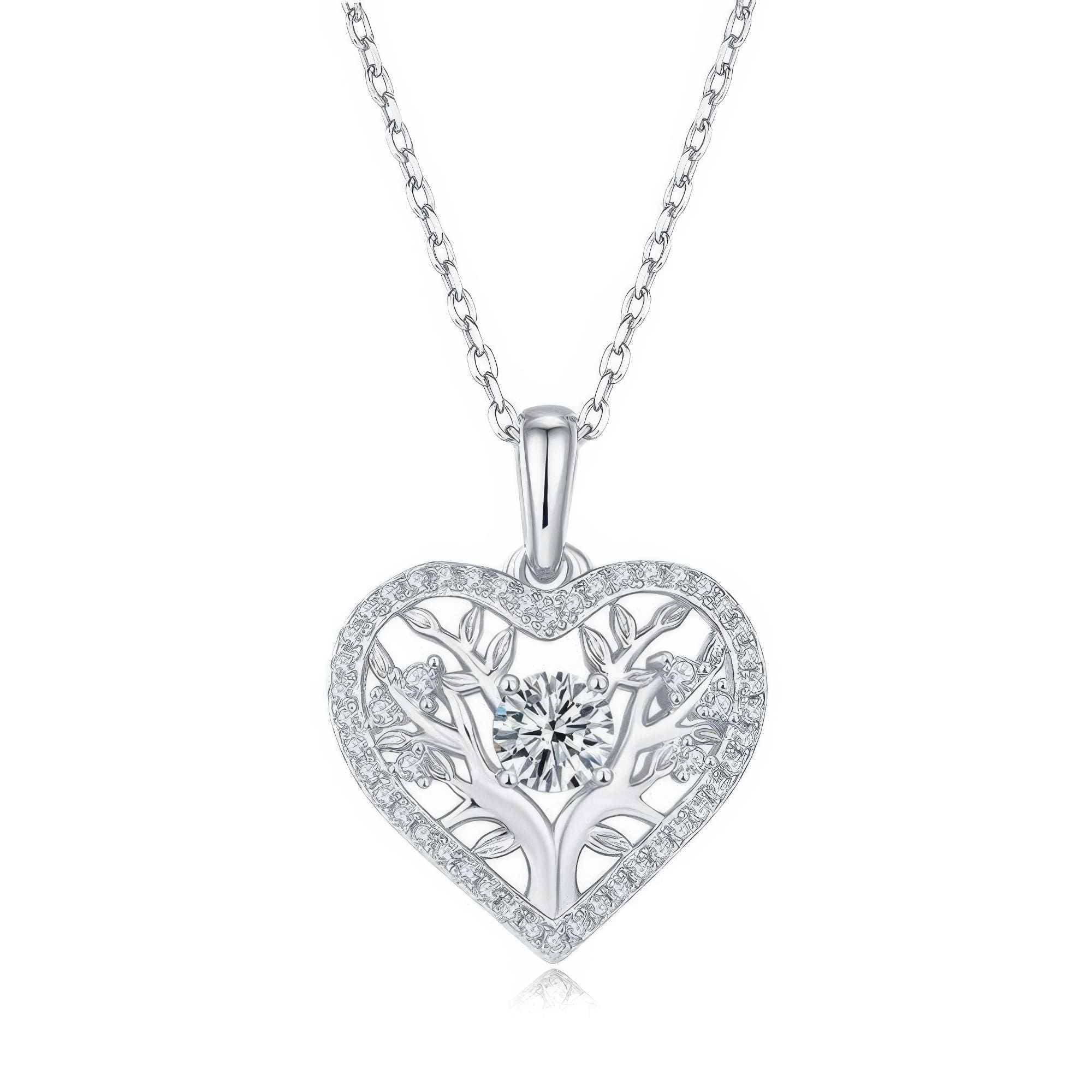 Tree of Life Heart Moissanite Pendant Necklace | 925 Sterling Silver | 3 Gold Colors Available