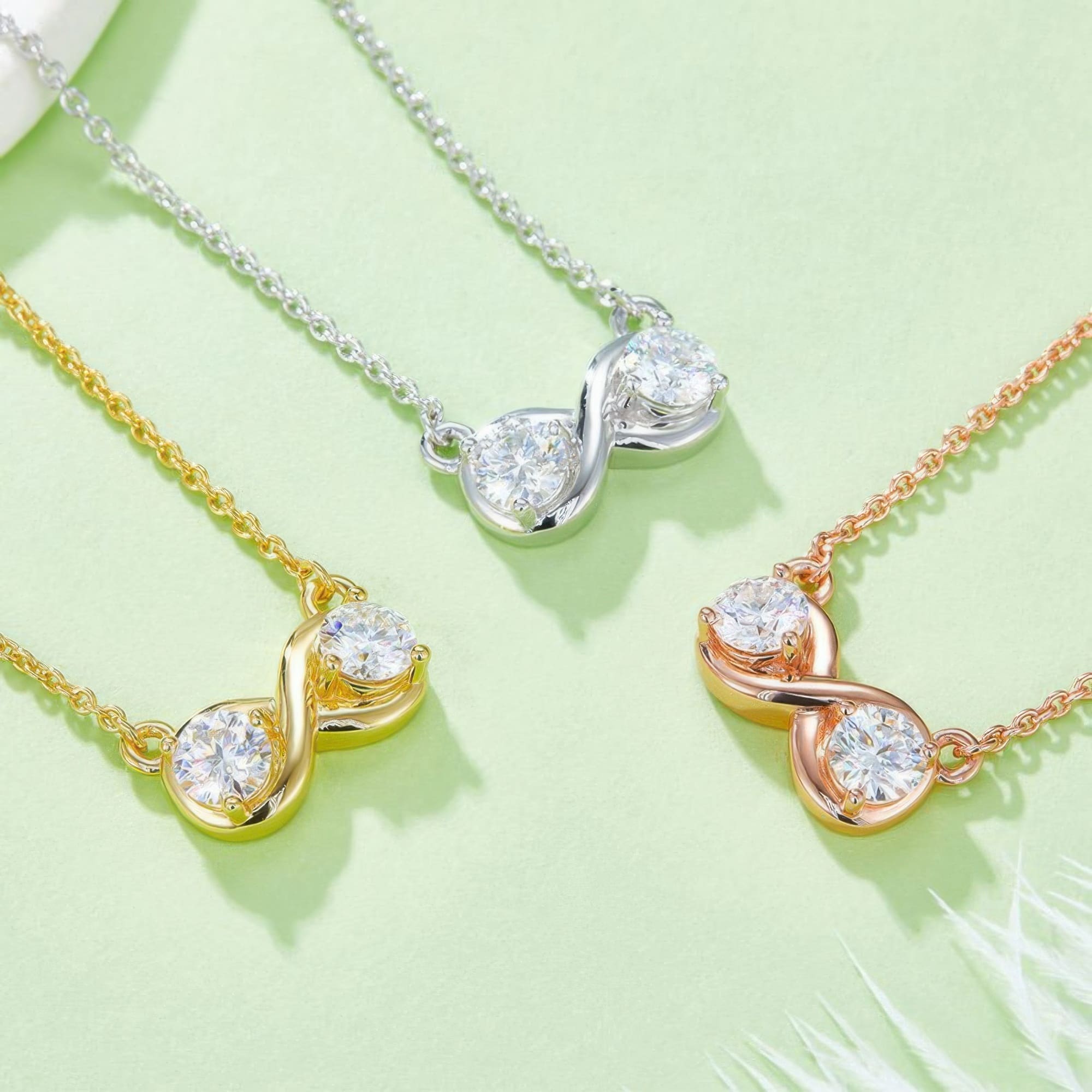 Infinity Double Ring Moissanite Necklace | 925 Silver 1ct Collarbone Chain - alternate view