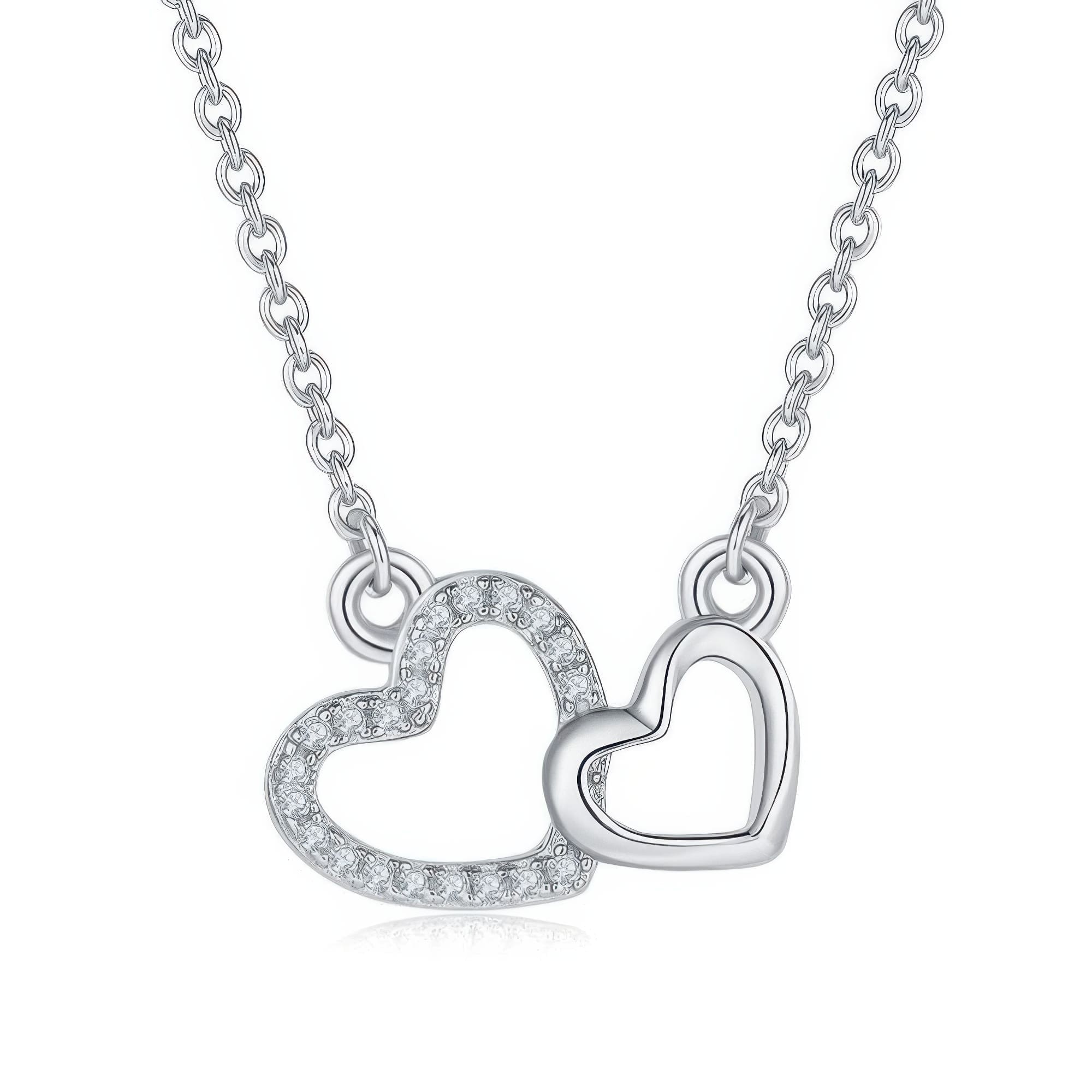 Double Heart Moissanite Pendant Necklace | 925 Sterling Silver Love Jewelry