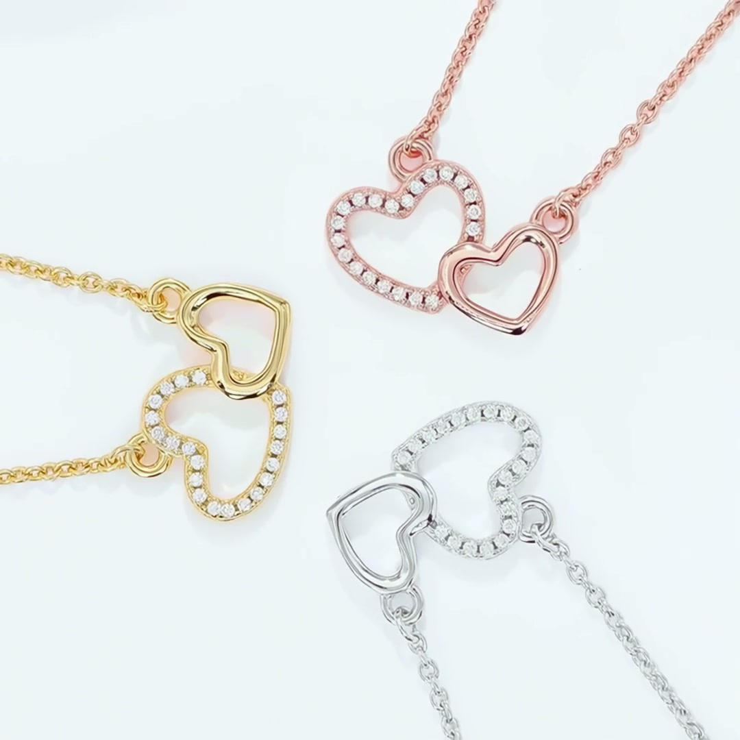 Double Heart Moissanite Pendant Necklace | 925 Sterling Silver Love Jewelry product video thumbnail