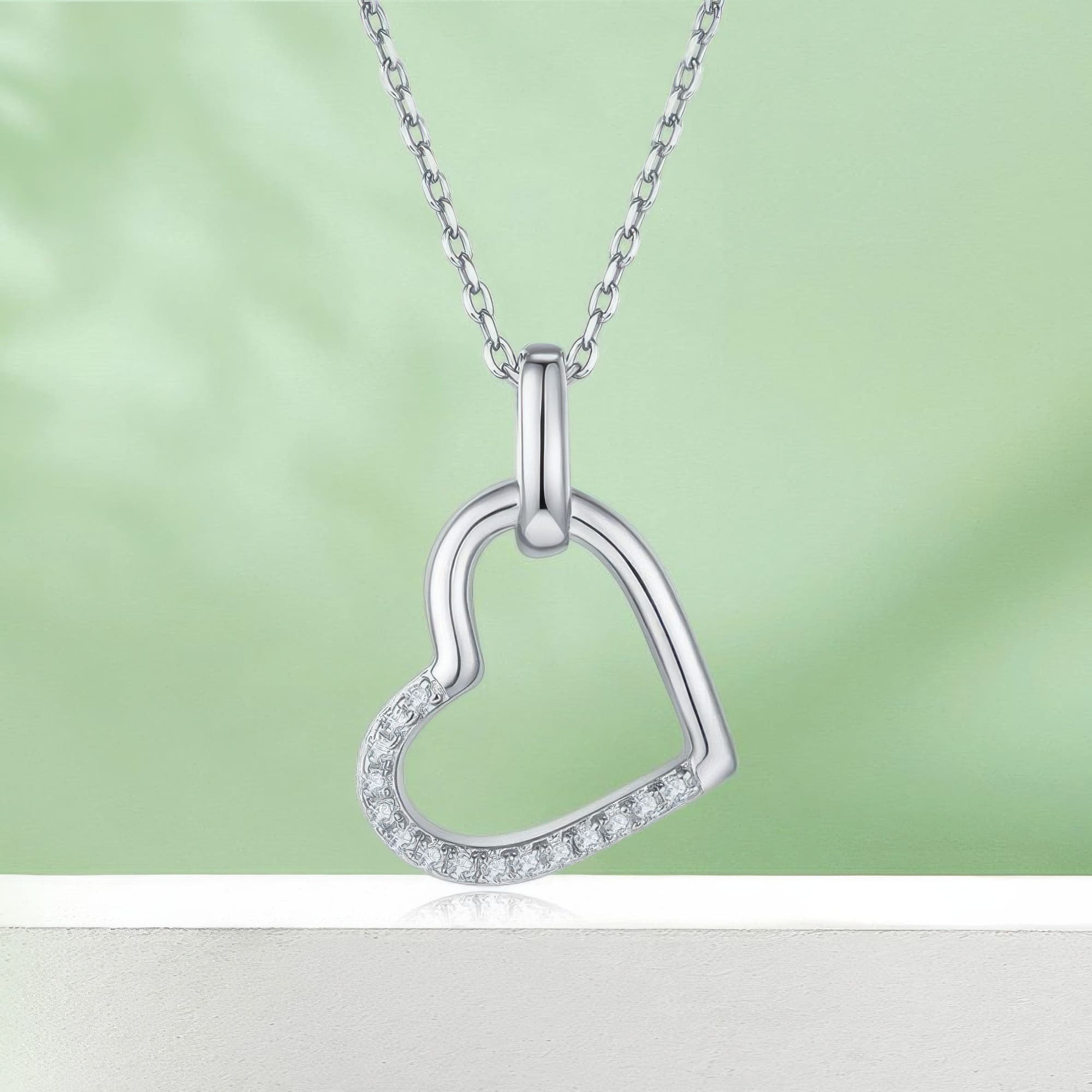 Dainty Heart Moissanite Pendant Necklace in 925 Sterling Silver, Three-Tone Gold Options - Image 3