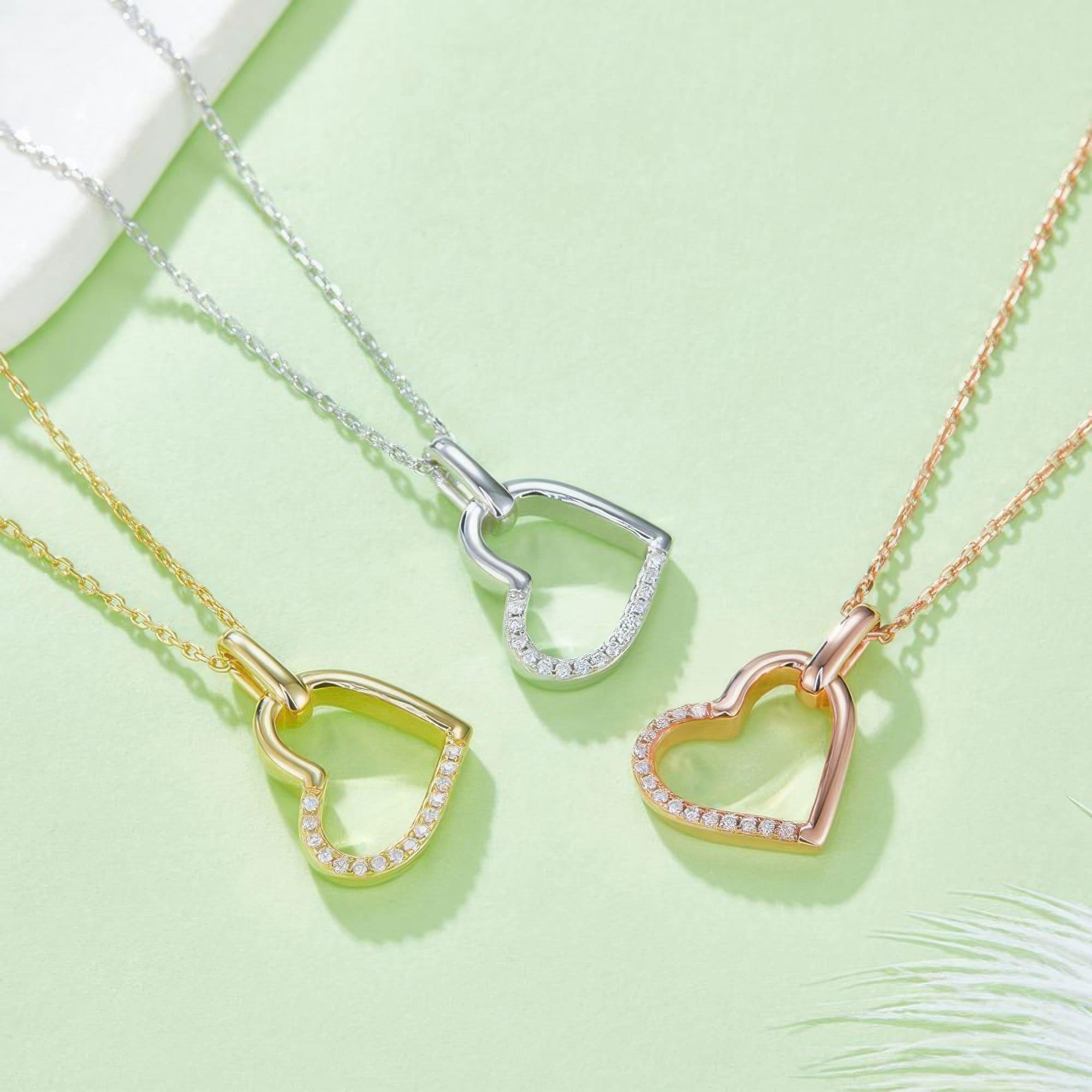 Dainty Heart Moissanite Pendant Necklace in 925 Sterling Silver, Three-Tone Gold Options - Image 2
