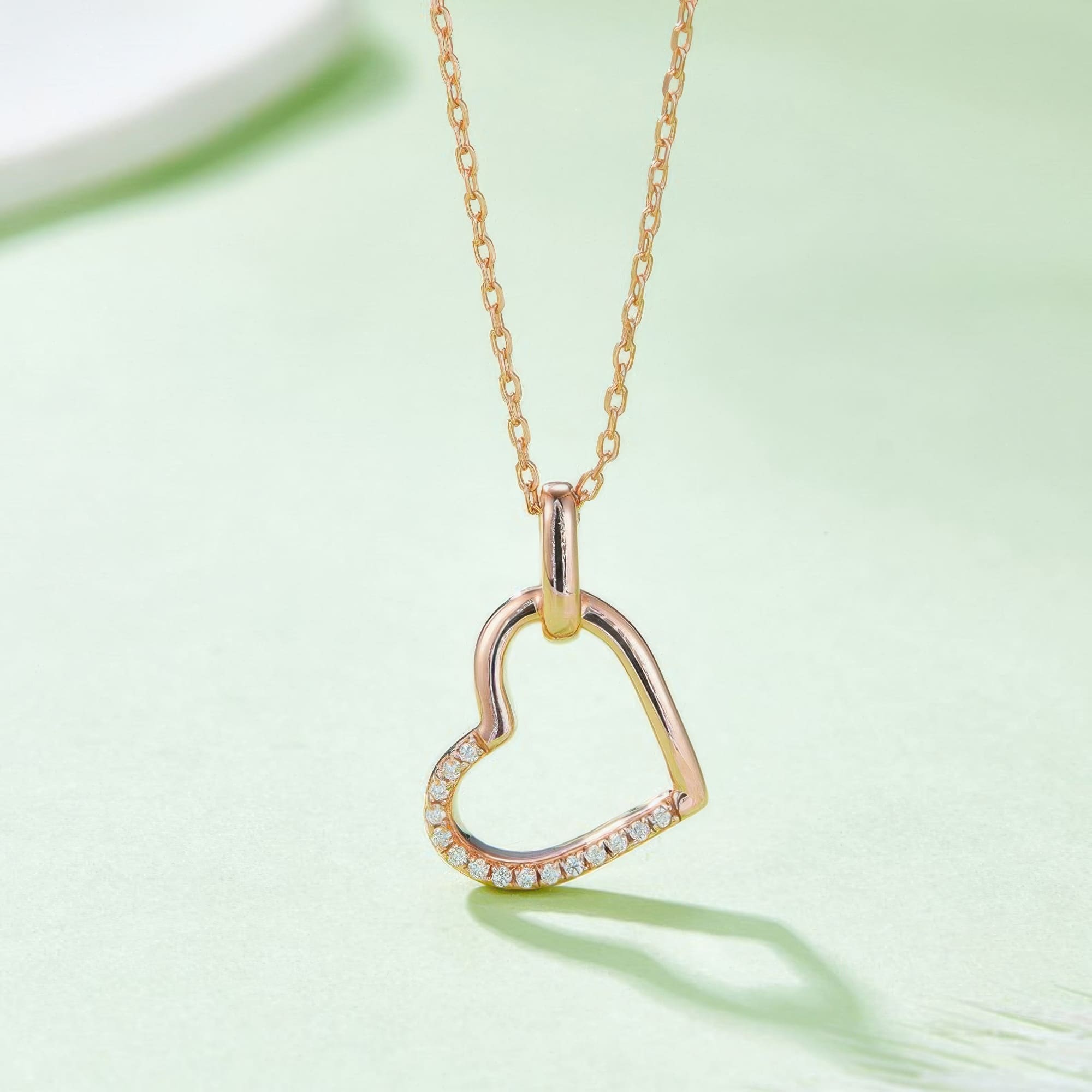 Dainty Heart Moissanite Pendant Necklace in 925 Sterling Silver, Three-Tone Gold Options - Image 6