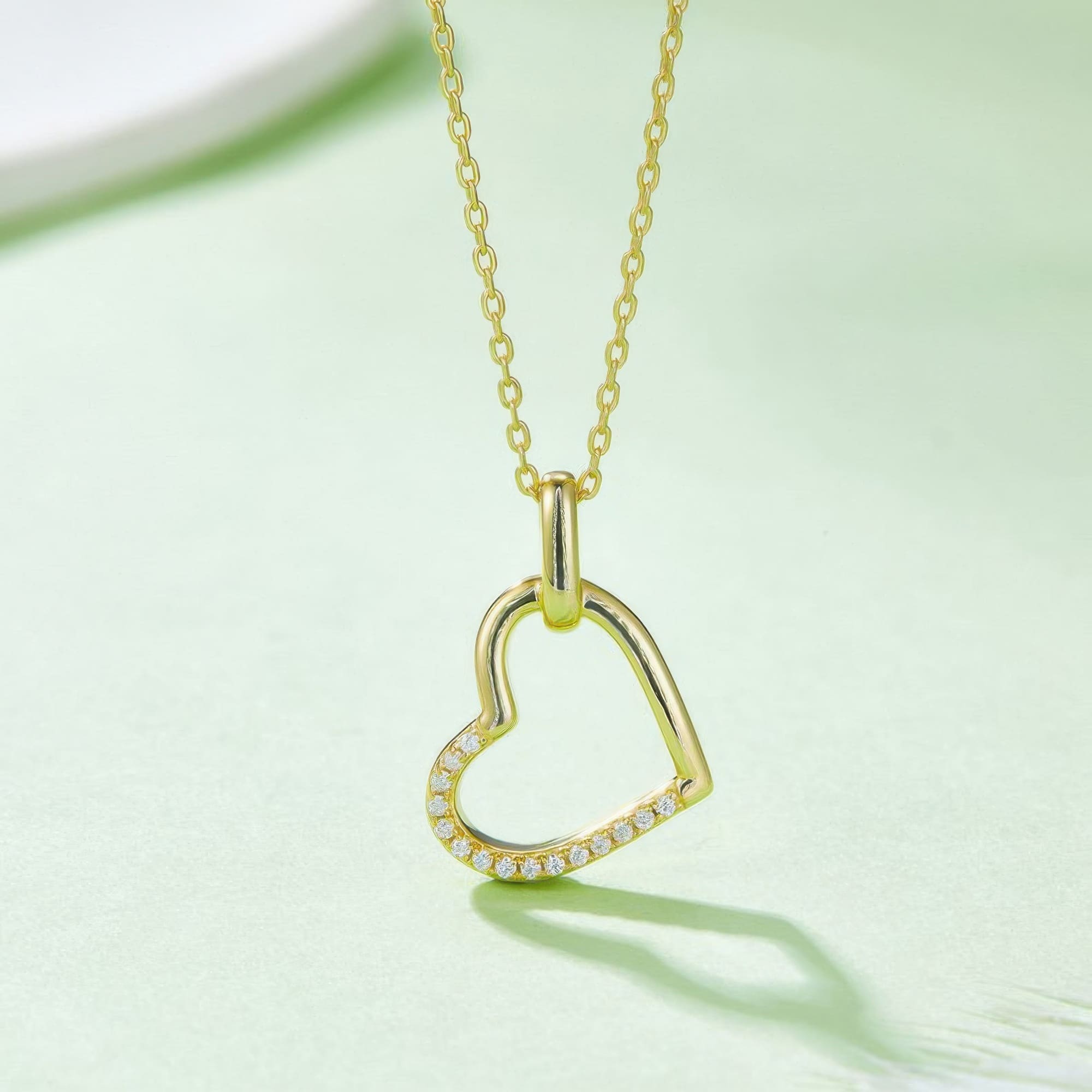 Dainty Heart Moissanite Pendant Necklace in 925 Sterling Silver, Three-Tone Gold Options - Image 8
