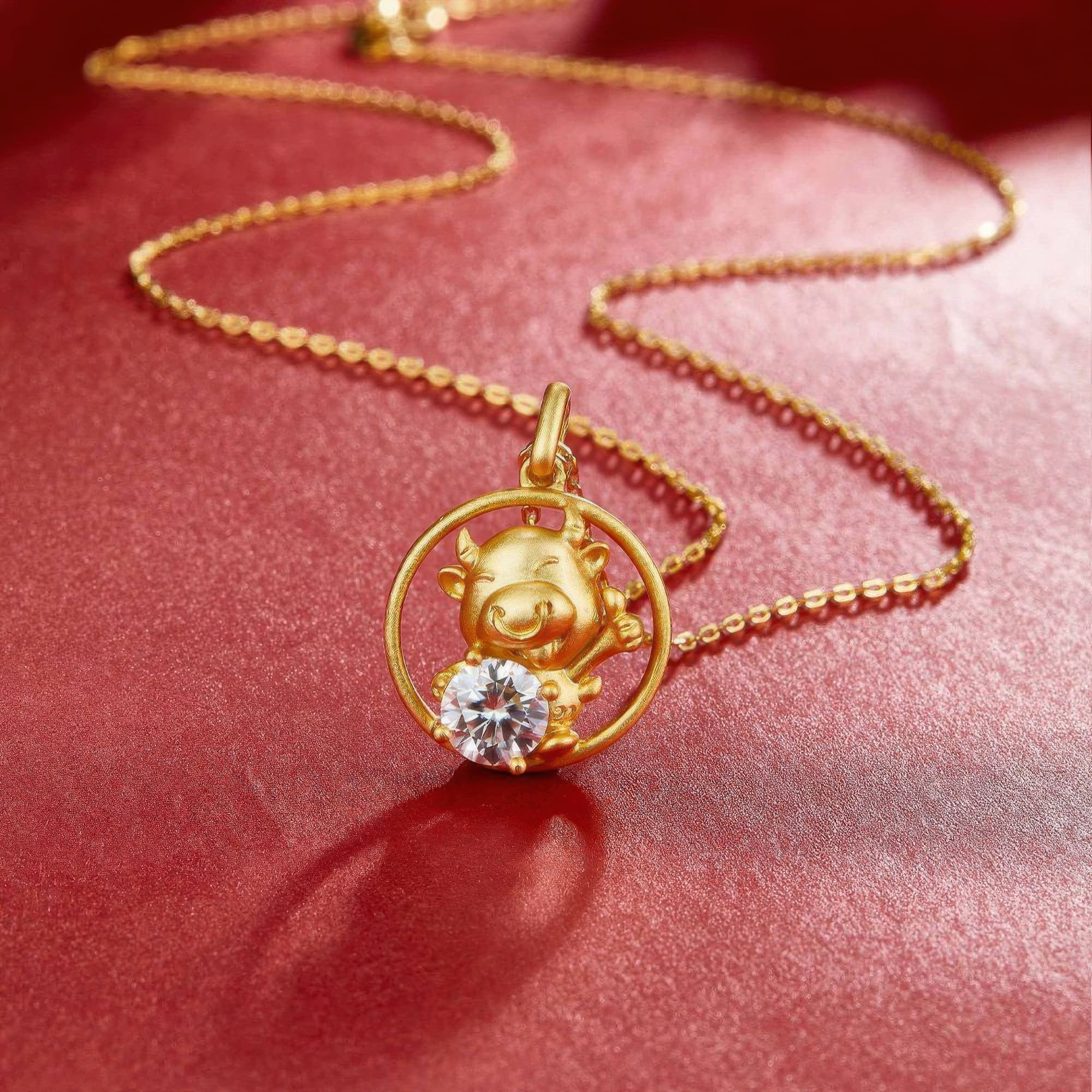 Chinese Zodiac Ox Moissanite Pendant | 22K Gold-Plated 925 Silver | 1 Carat Gemstone - alternate view