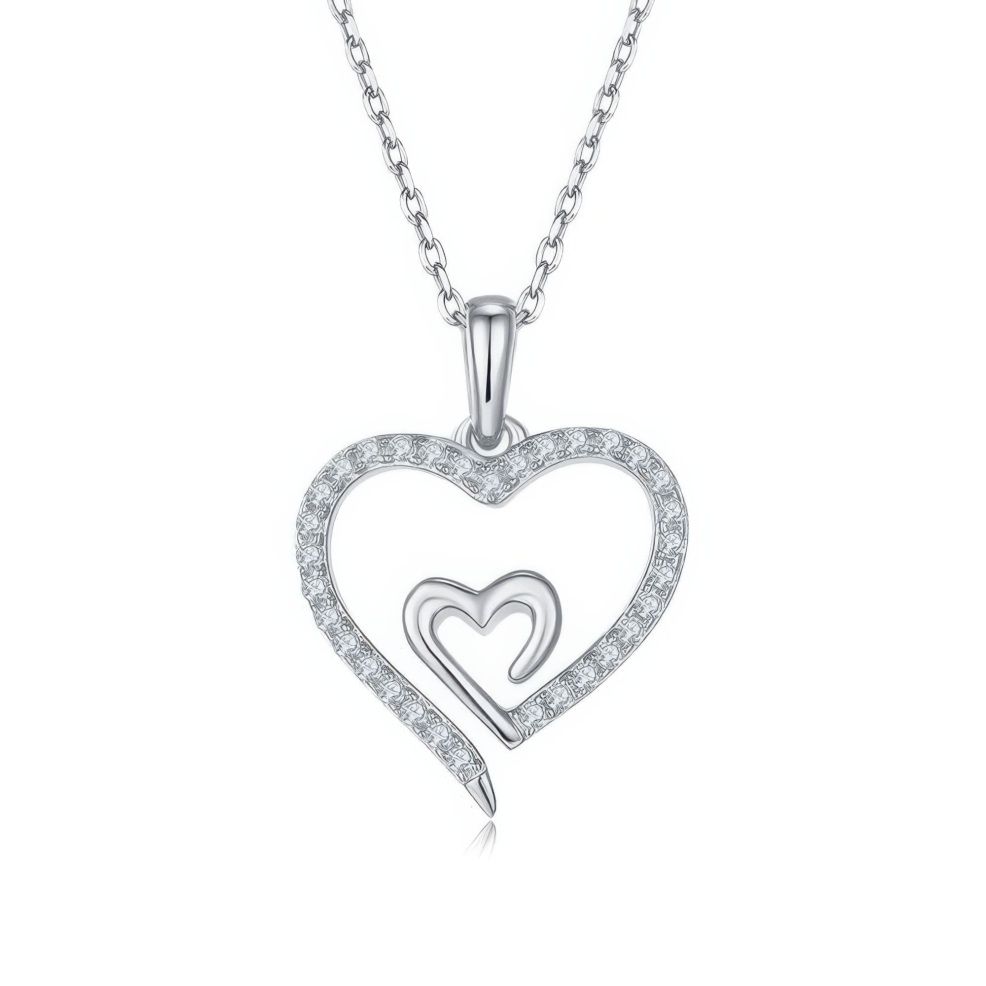 Double Heart Pendant Necklace in Sterling Silver | Romantic Love Design (3 Colors)