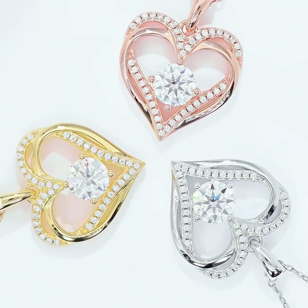 1.2ct Heart Moissanite Pendant Necklace | 925 Sterling Silver | 3 Gold Colors product video thumbnail