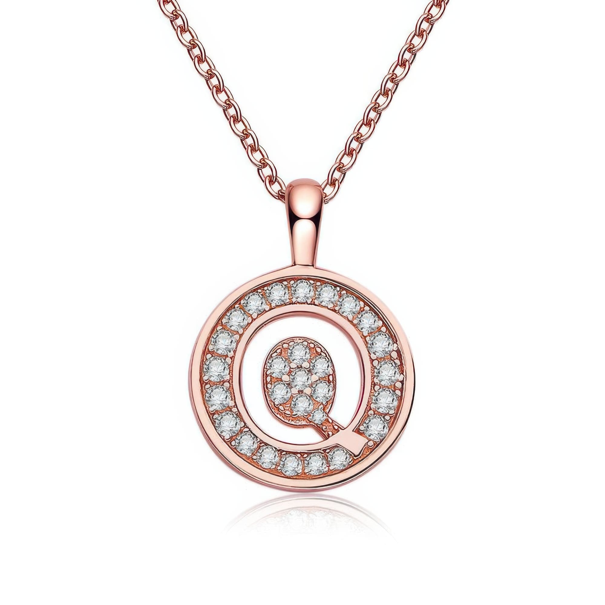 Dainty Initial Q Moissanite Necklace | 925 Sterling Silver Rose Gold Plated Initial Pendant