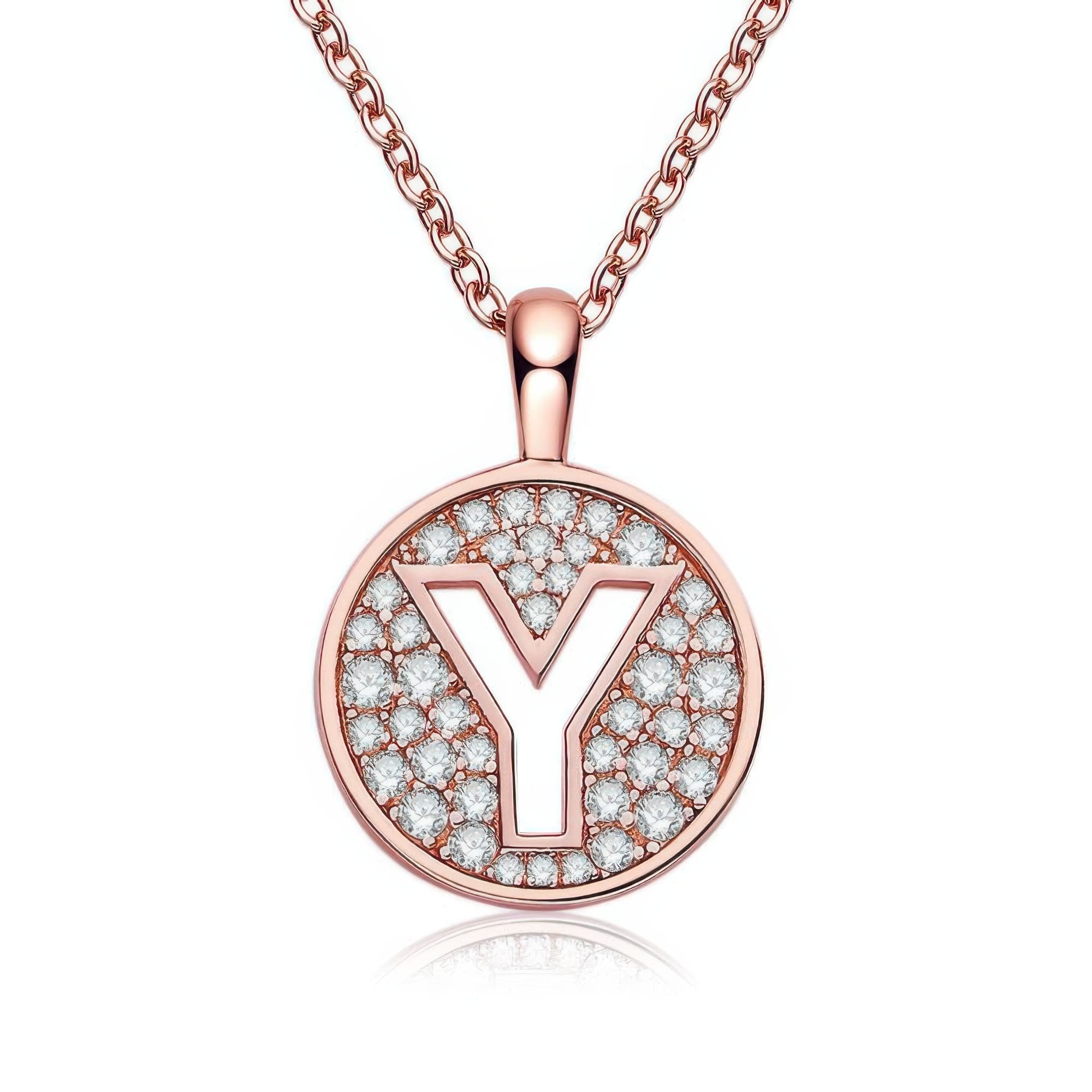 925 Silver Letter Y Initial Moissanite Necklace | Rose Gold Plated Alphabet Pendant for Women