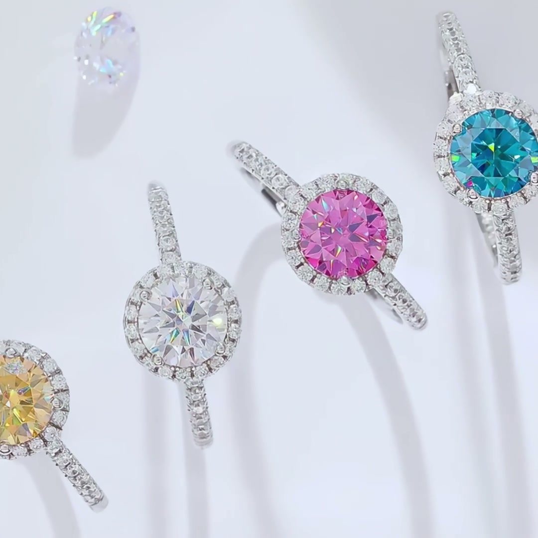 1 Carat Moissanite Engagement Ring | D Color Round Cut 925 Sterling Silver product video thumbnail