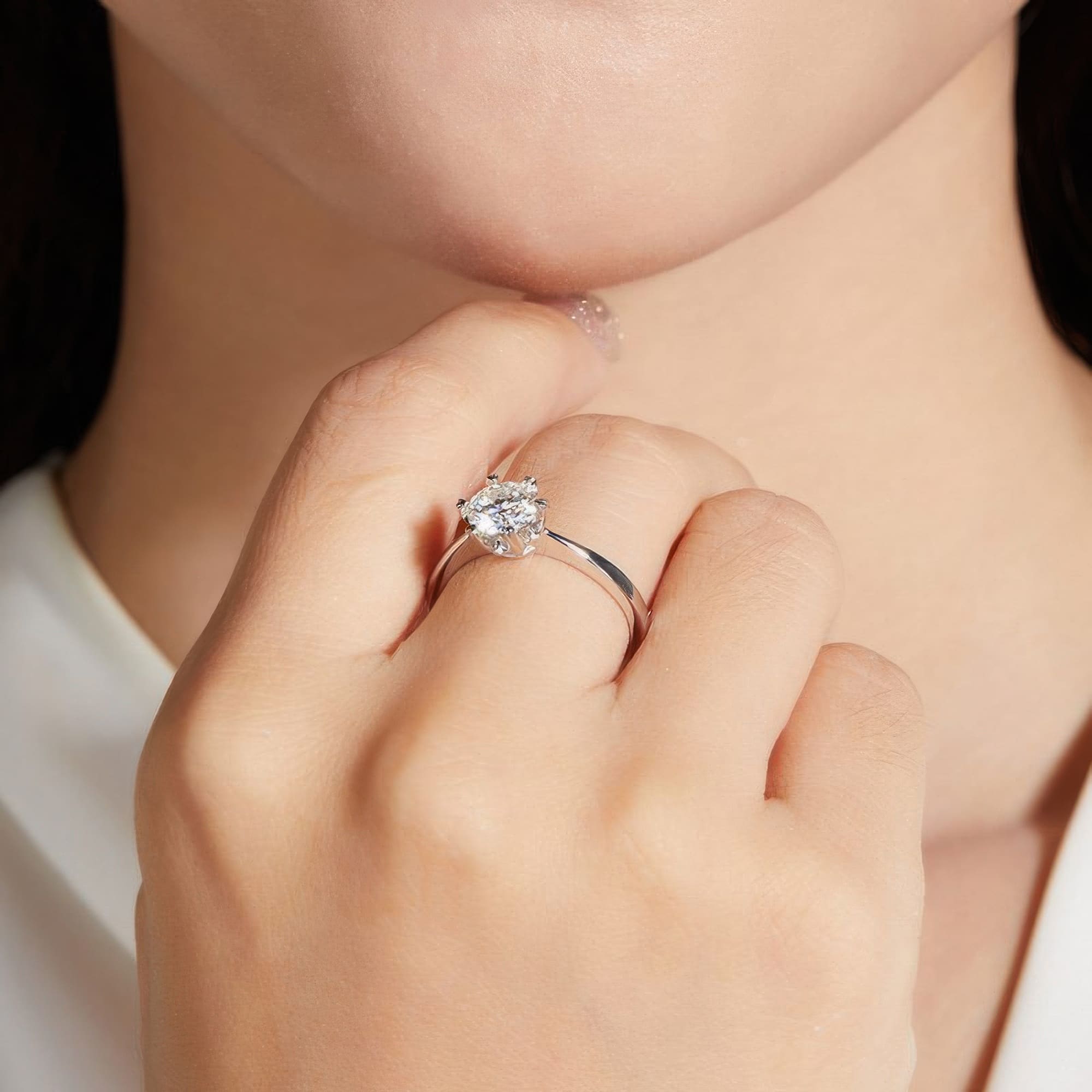 Snowflake Moissanite Ring | 1ct Geometric Design 18K White Gold Plated 925 Silver - Image 3