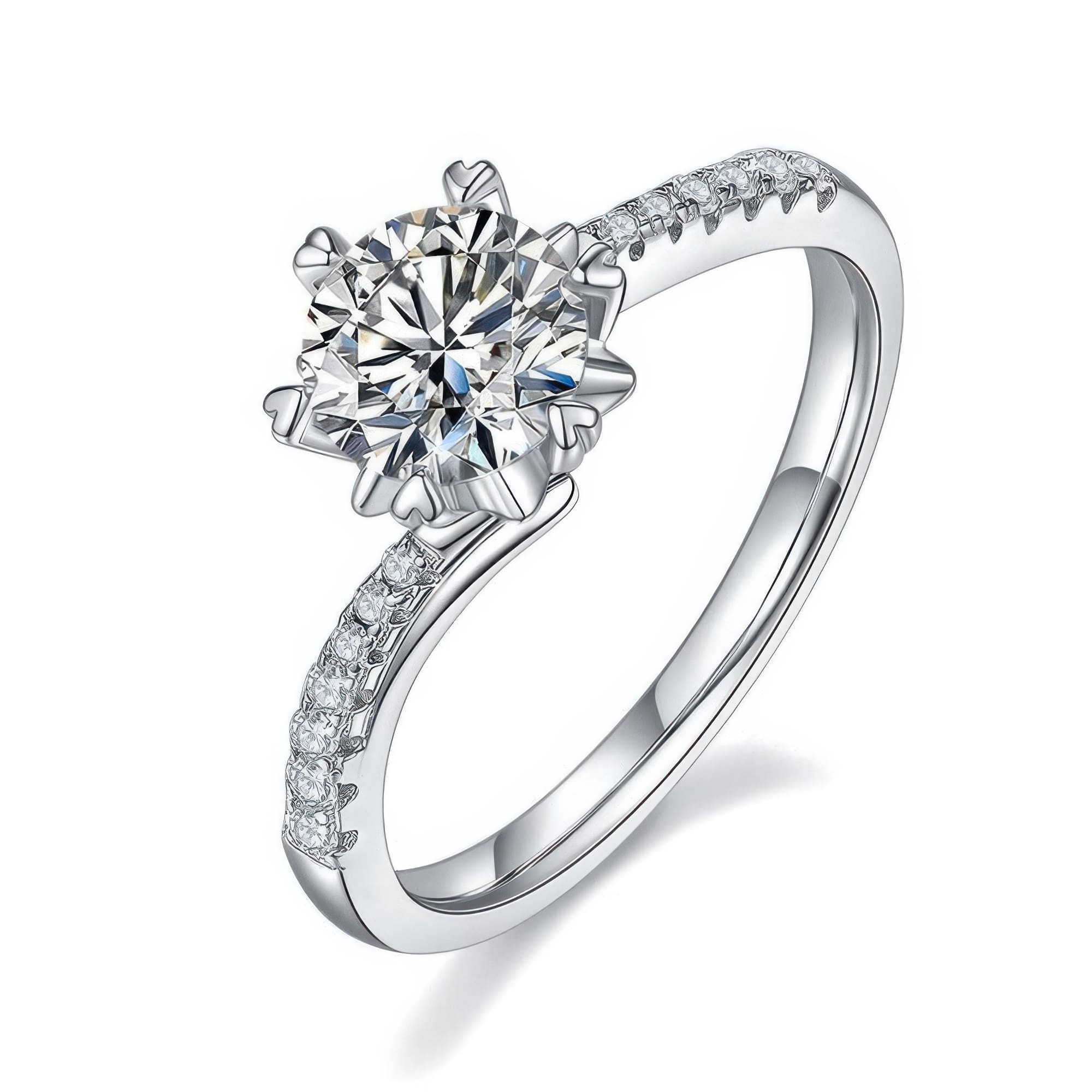 925 Silver Snowflake Moissanite Ring | 1ct D Color Twisted Band | Luxury Floral Design