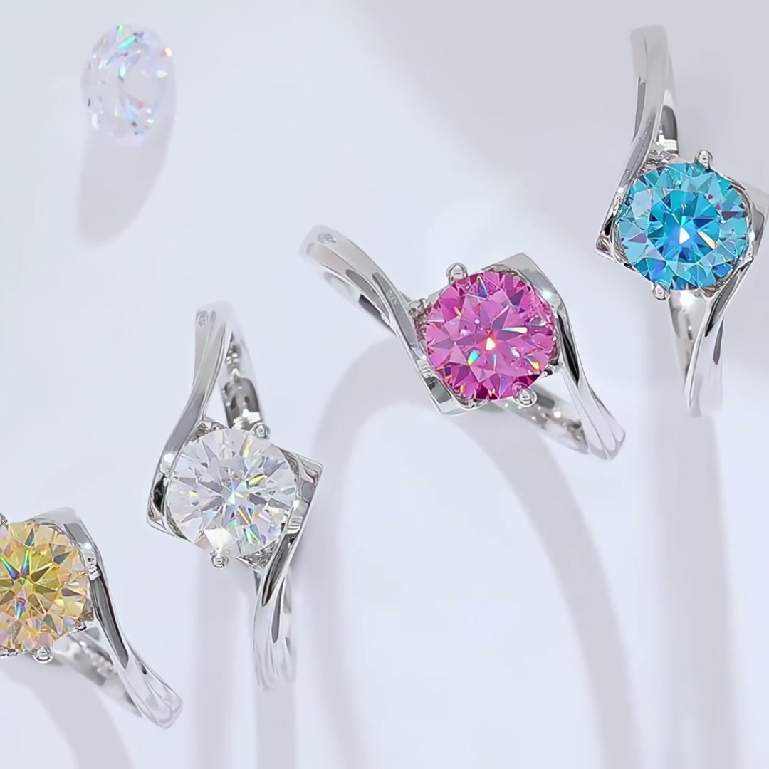 Twisted Teardrop Moissanite Ring | Multi-Color Statement Band 925 Sterling Silver product video thumbnail