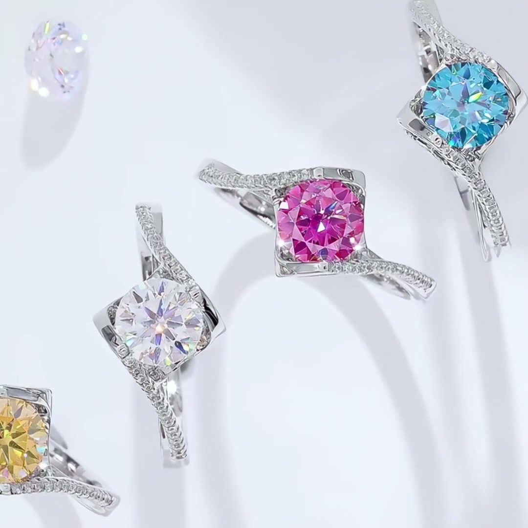 925 Silver Twisted Leaf Moissanite Ring | Multi-Color INS Style product video thumbnail