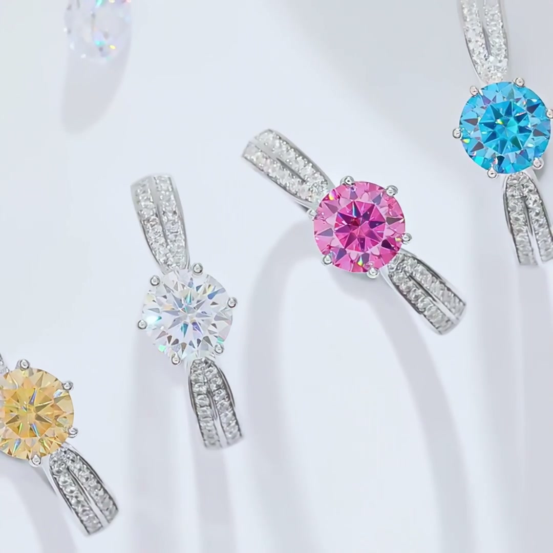 1 Carat Crown Moissanite Ring | 925 Sterling Silver White Gold Plated | Multi-Color Options product video thumbnail