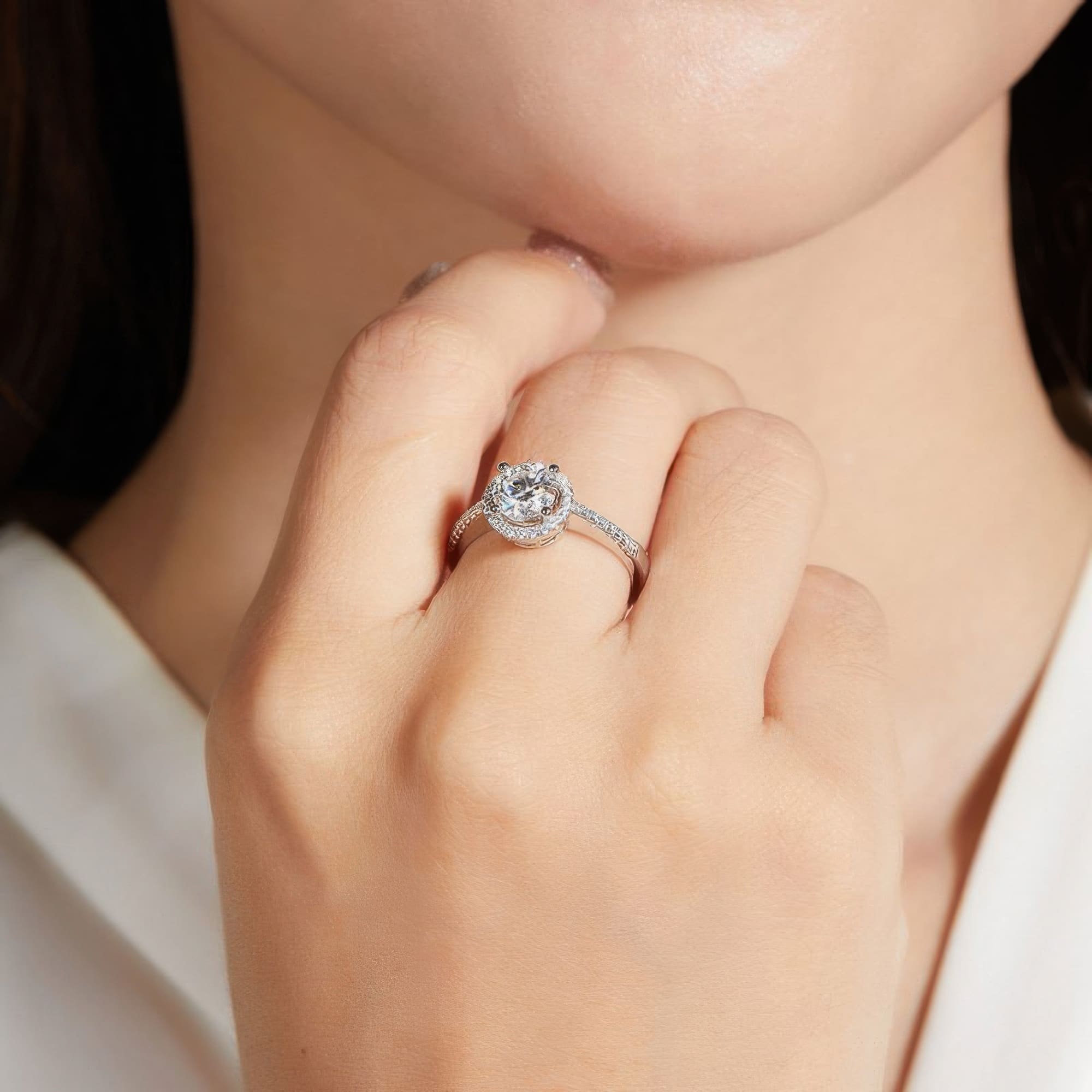 Modern 925 Silver Moissanite Ring | 1CT D Color Geometric Bezel Setting - alternate view