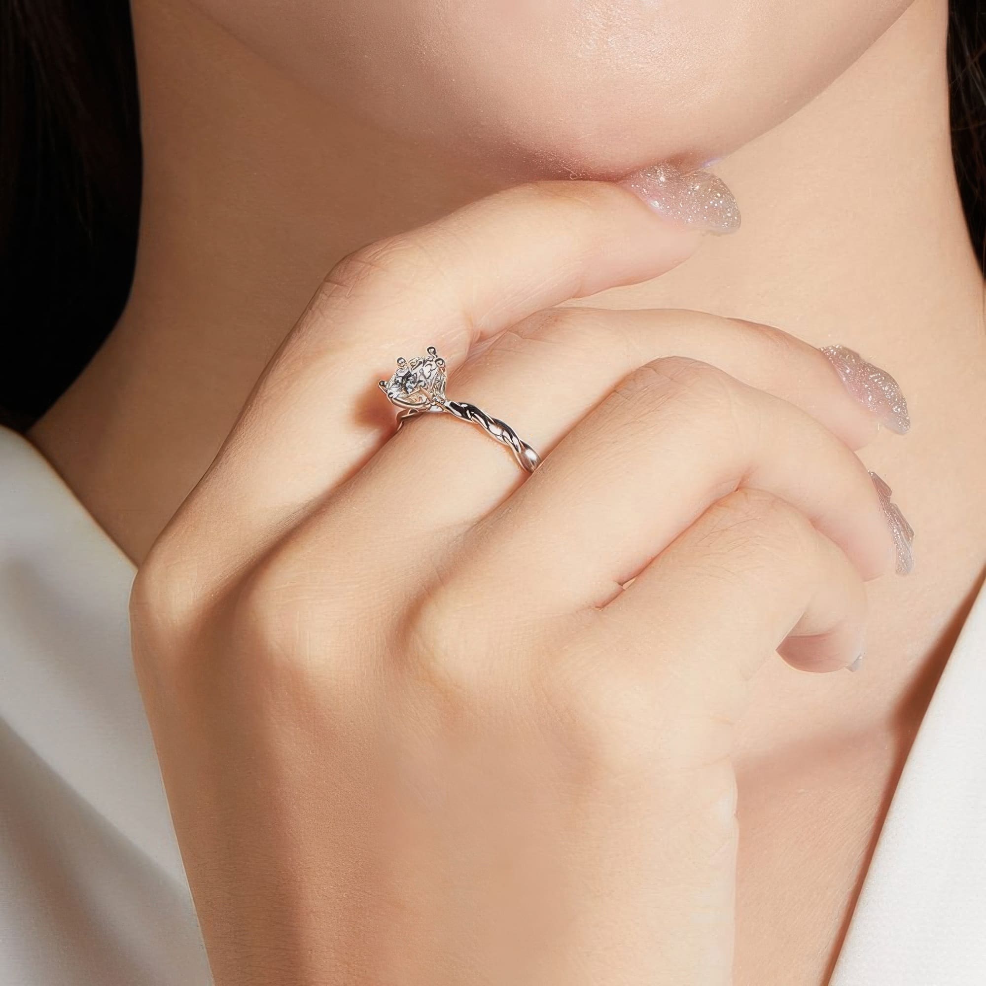 Star Shaped Moissanite Ring | Twisted Band Multi-Color 1 Carat - alternate view