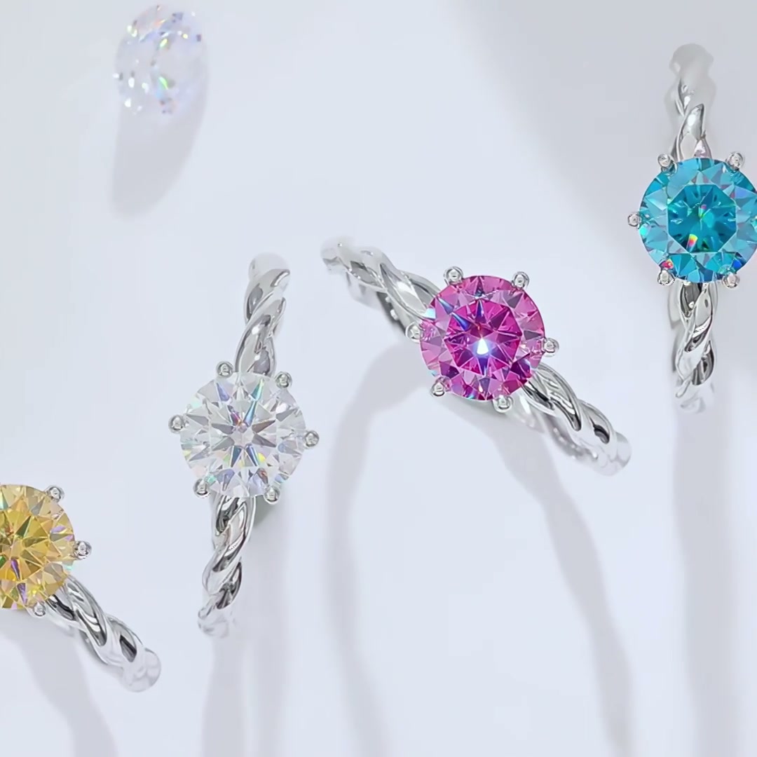 Star Shaped Moissanite Ring | Twisted Band Multi-Color 1 Carat product video thumbnail