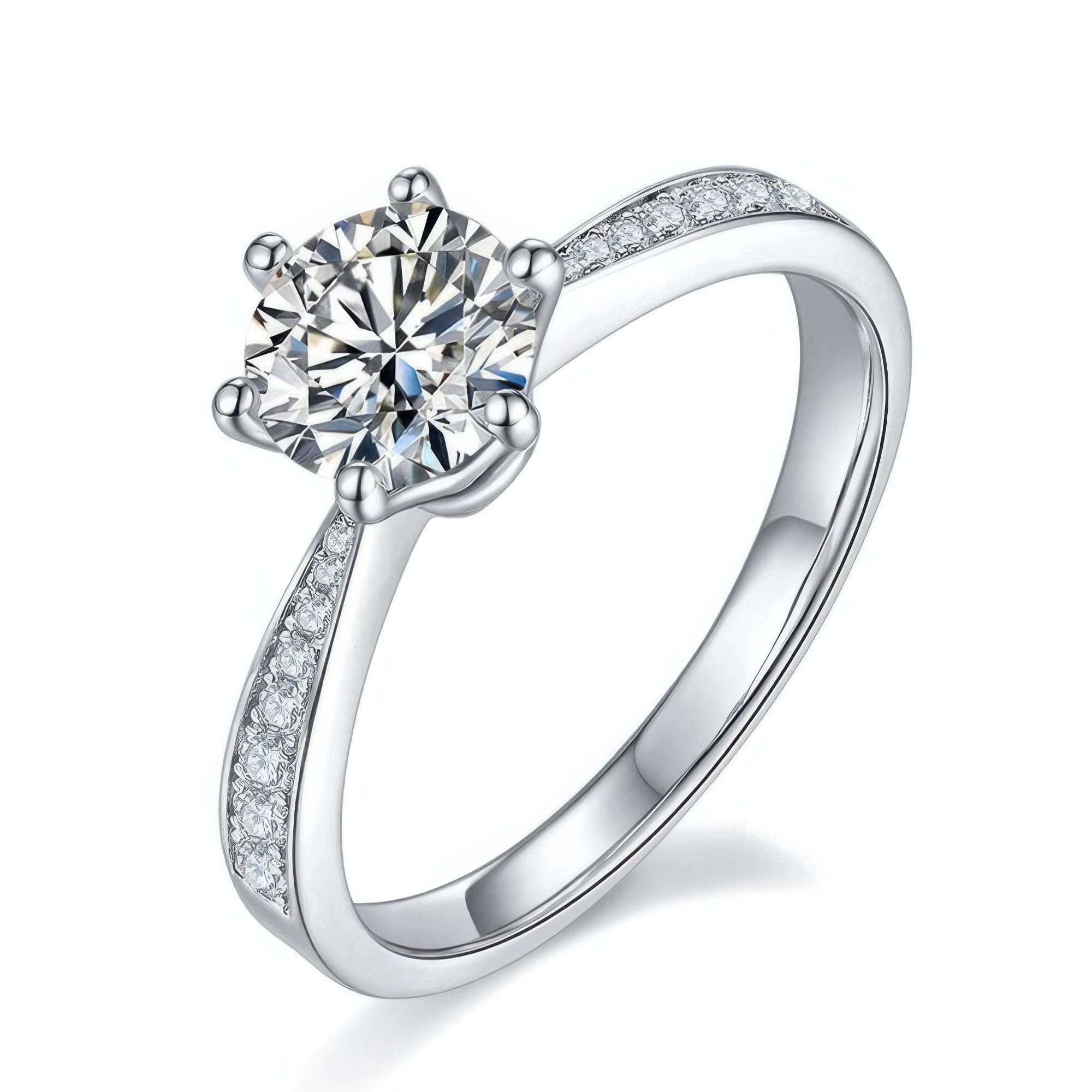 925 Silver Moissanite Cherry Ring | 1ct D Color Six-Prong Classic Band