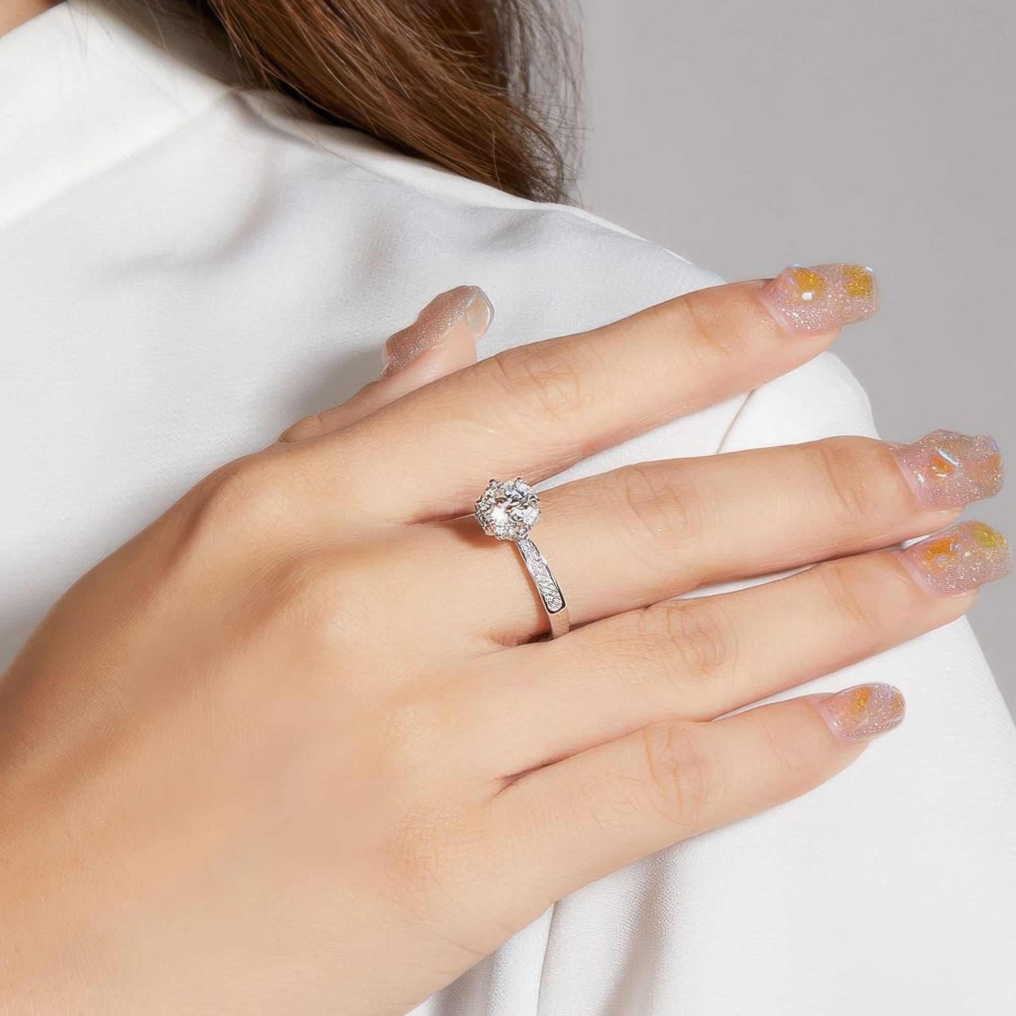 925 Silver Moissanite Flower Ring | Sparkling Multi-Color Bouquet Design - alternate view